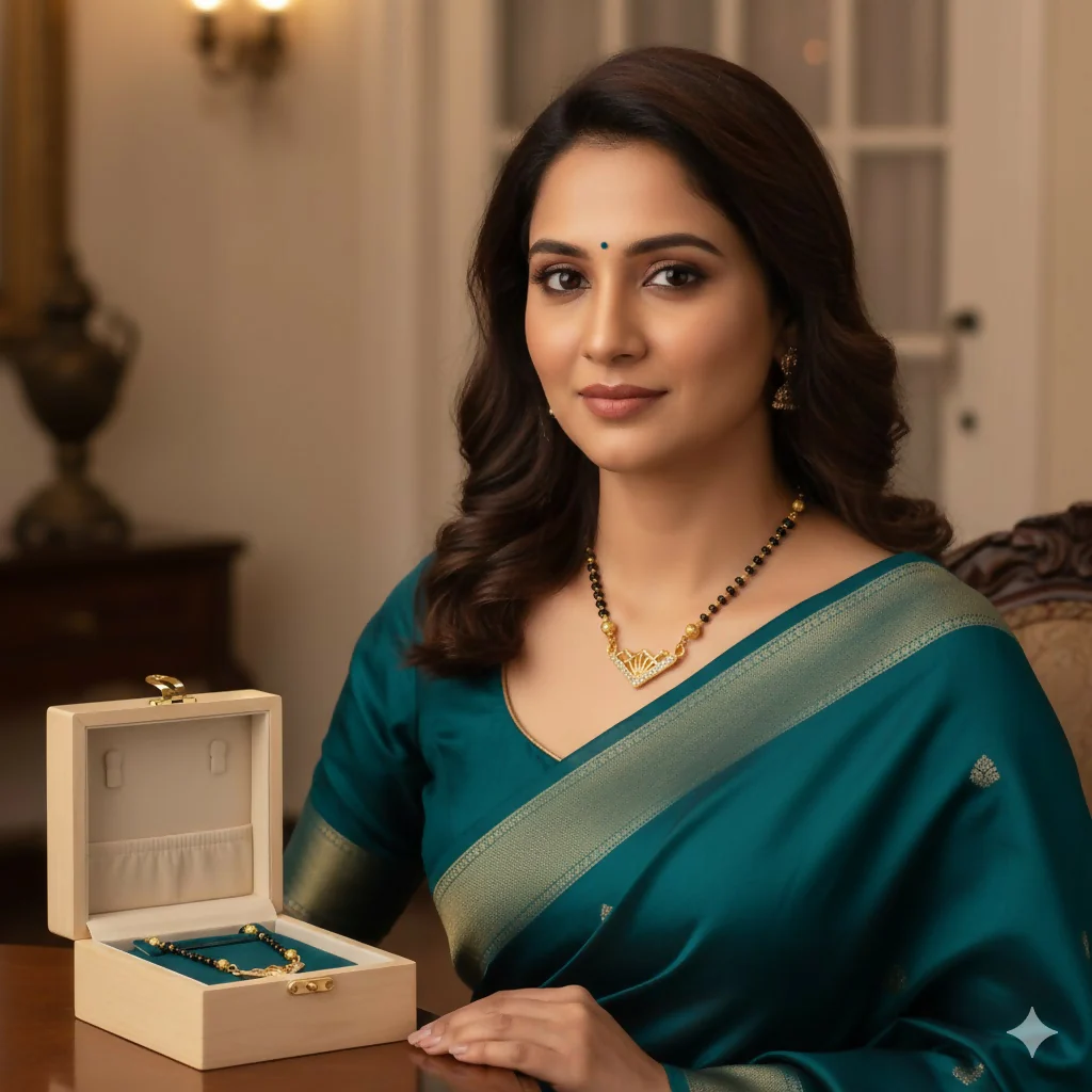 Gold Diamond Mangalsutra with Geometric Art Deco Pendant - Image 3