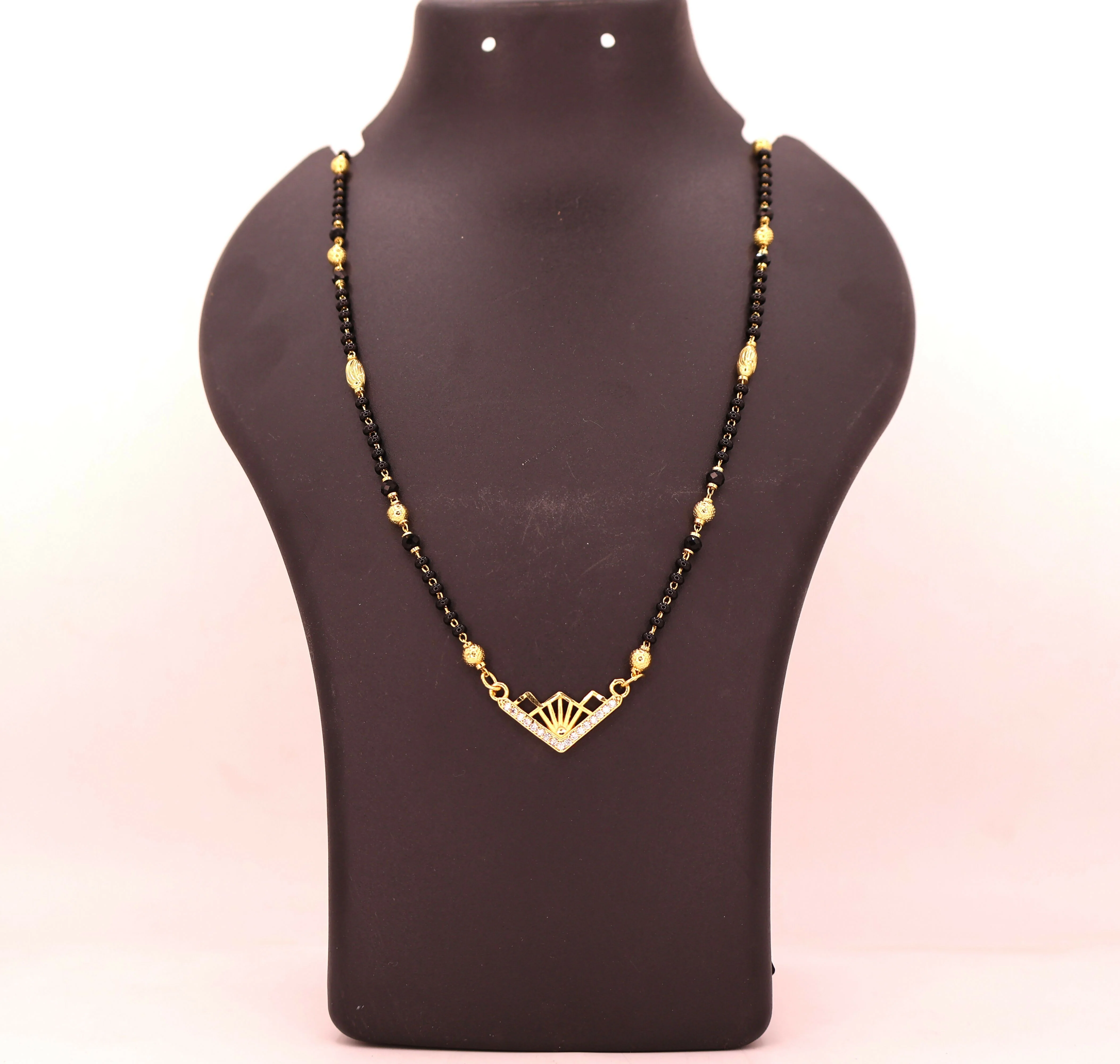 Gold Diamond Mangalsutra with Geometric Art Deco Pendant - Image 4