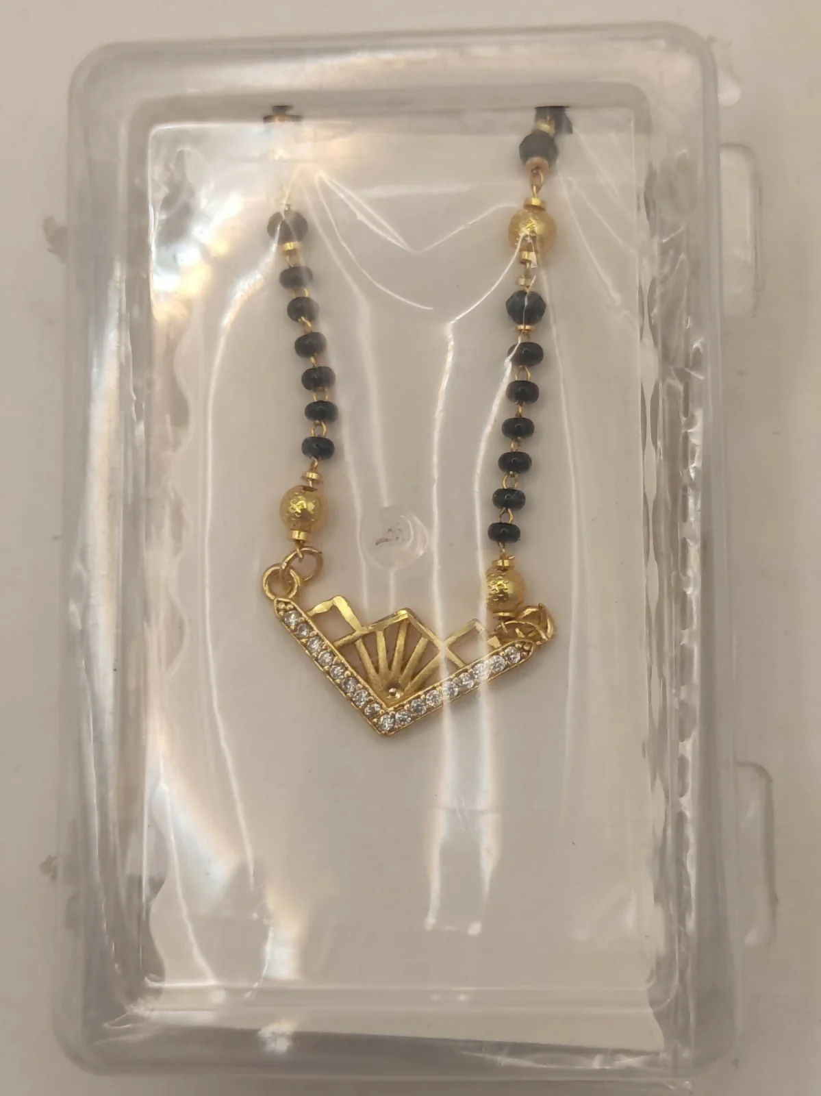 Gold Diamond Mangalsutra with Geometric Art Deco Pendant - Image 5