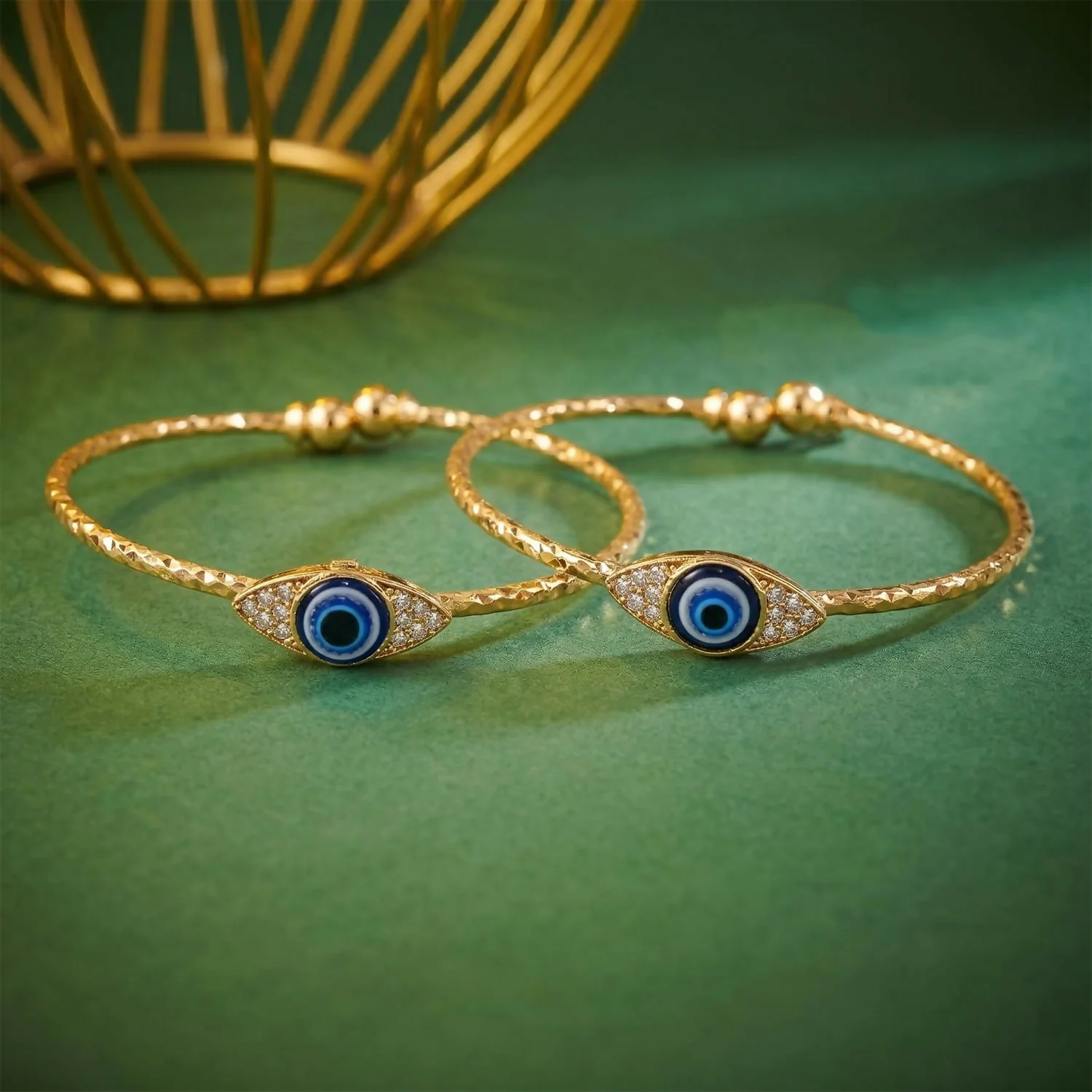 Gold Evil Eye Adjustable Bangles for Women - Image 2