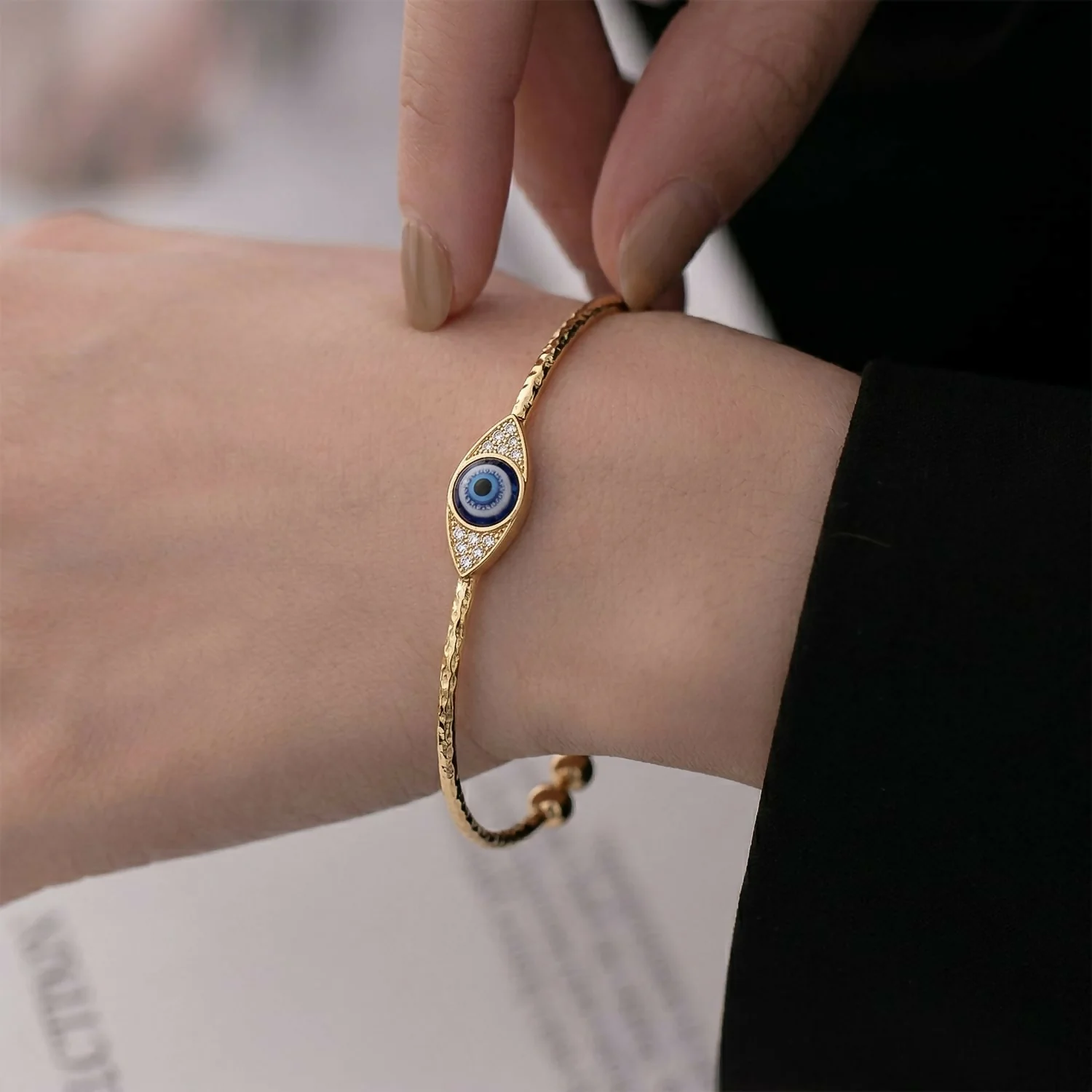 Gold Evil Eye Adjustable Bangles for Women - Image 3