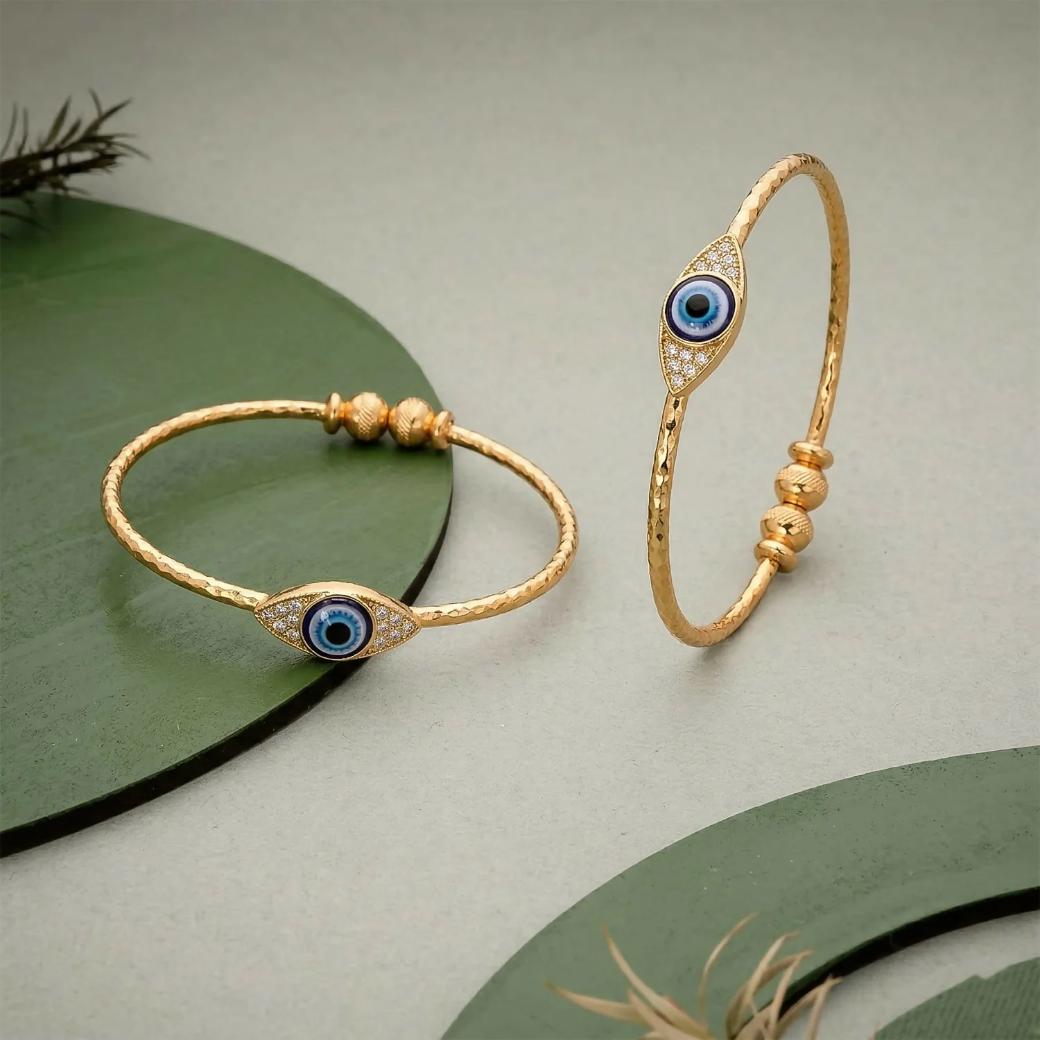 Gold Evil Eye Adjustable Bangles for Women - Image 4