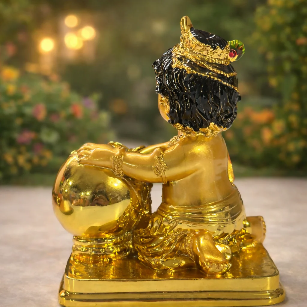 Gold Finish Baby Krishna with Butter Pot Decorative Idol for Home - Image 3