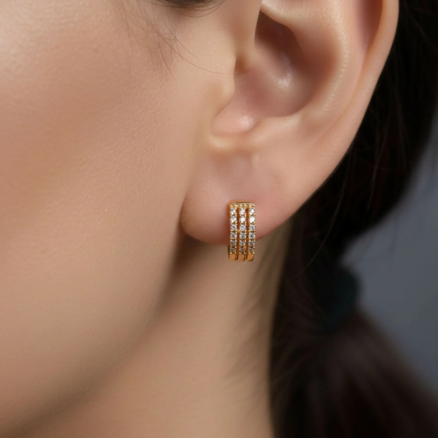 Gold Finish Crystal Hoop Earrings for Women - Image 3