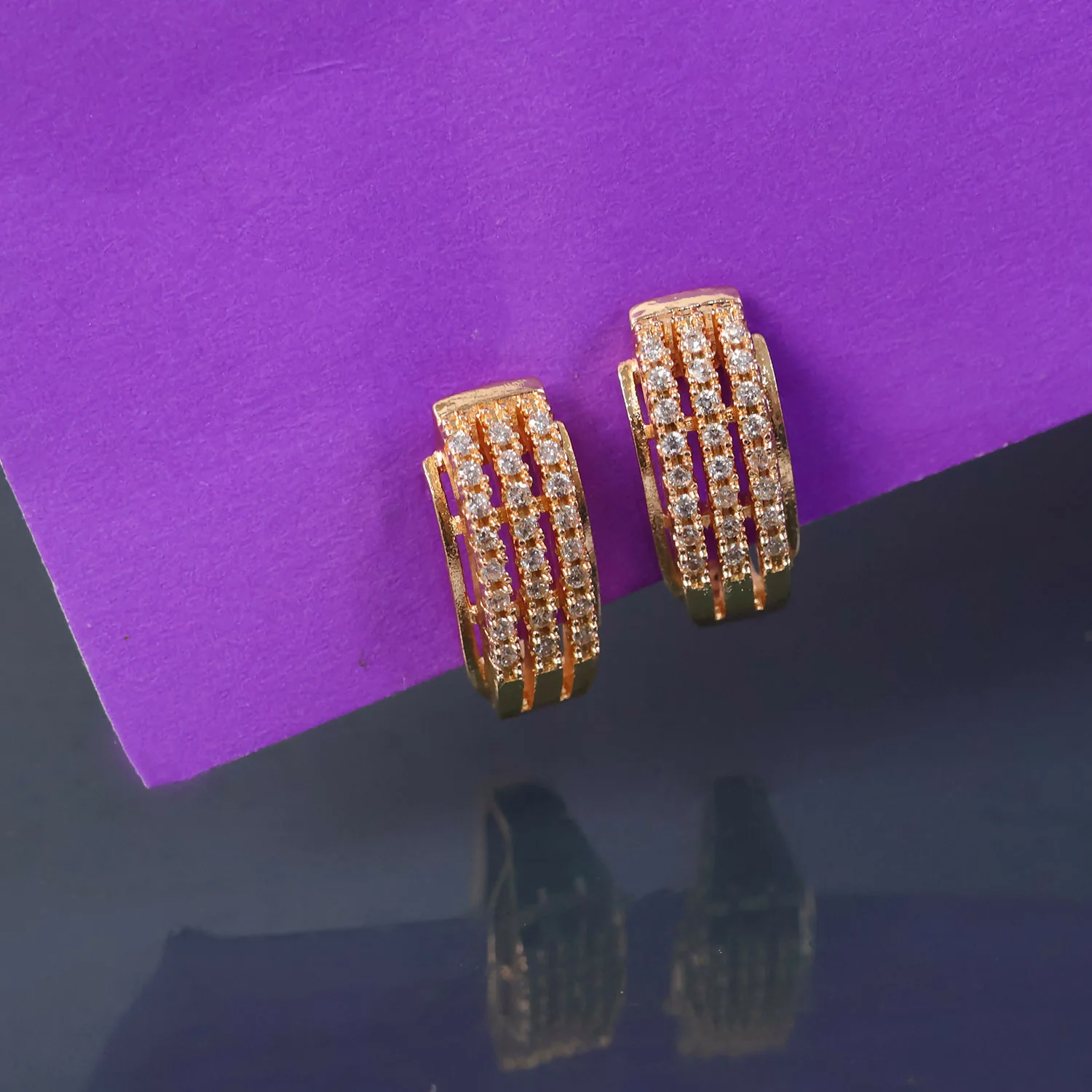 Gold Finish Crystal Hoop Earrings for Women - Image 5