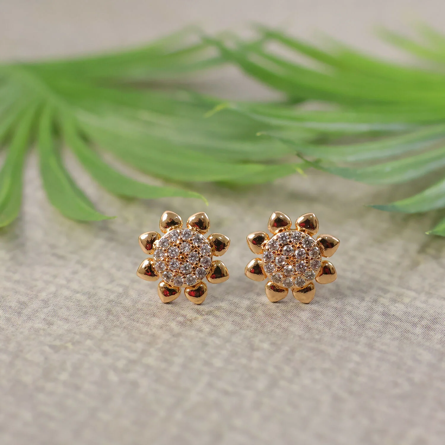 Floral Gold-Finish Stone Stud Earrings for Daily & Party Wear - Image 3