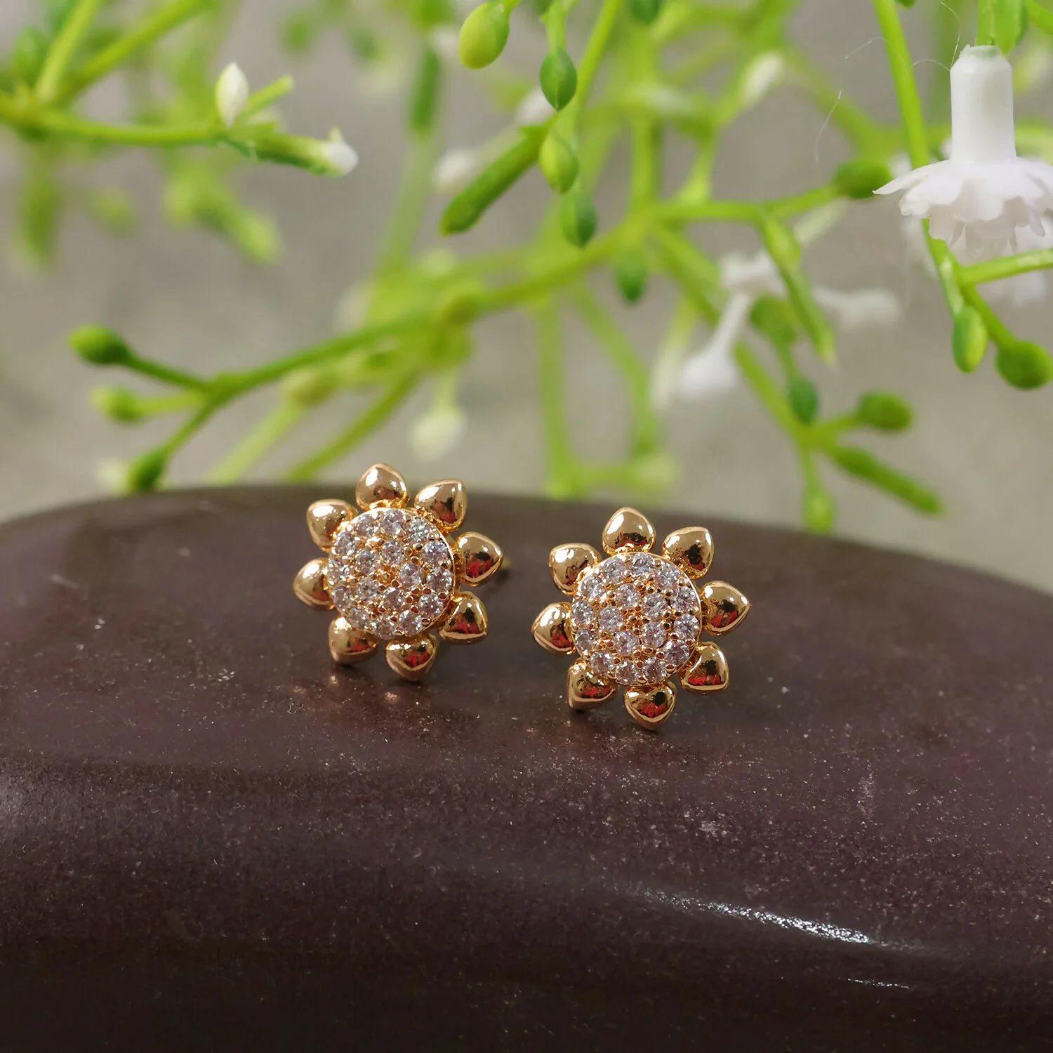 Floral Gold-Finish Stone Stud Earrings for Daily & Party Wear - Image 4