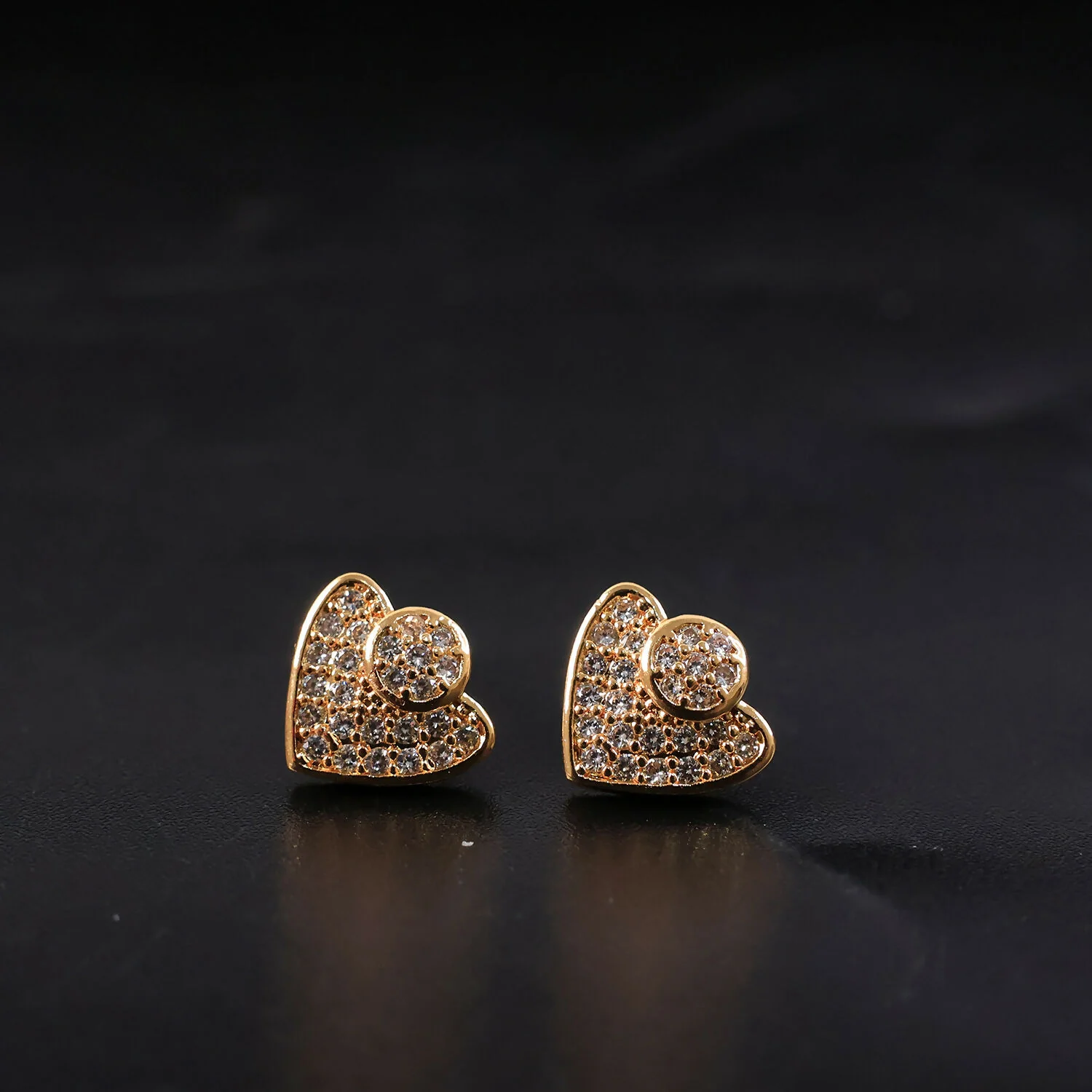Gold Finish Heart Shape Stud Earrings with Stone Work for Women & Girl - Stylish Daily Party Wear Jewellery - Image 4