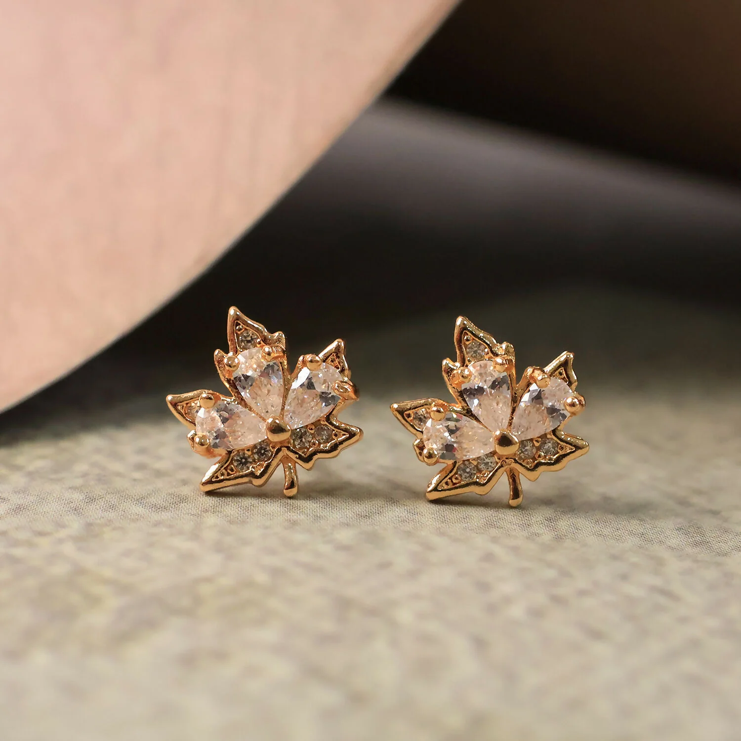 Leaf Shape Golden Finish Stud Earrings for Women & Girl Elegant Daily Party Wear Jewellery - Image 3