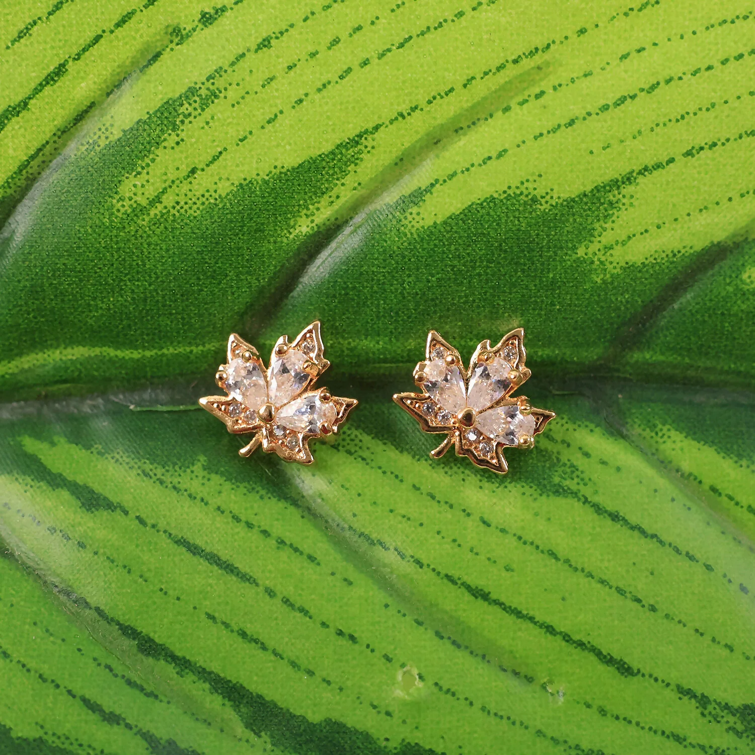 Leaf Shape Golden Finish Stud Earrings for Women & Girl Elegant Daily Party Wear Jewellery - Image 4