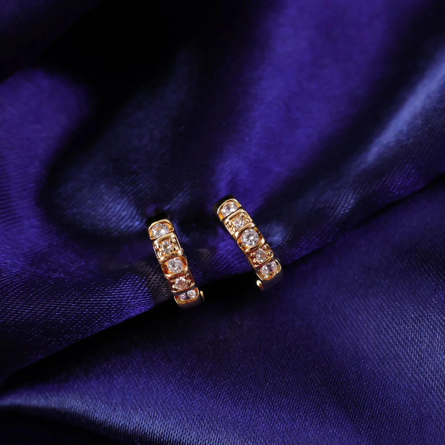 Gold Finish Stone Studded Small Hoop Earrings for Women & Girl - Stylish Daily Party Wear Jewellery - Image 2