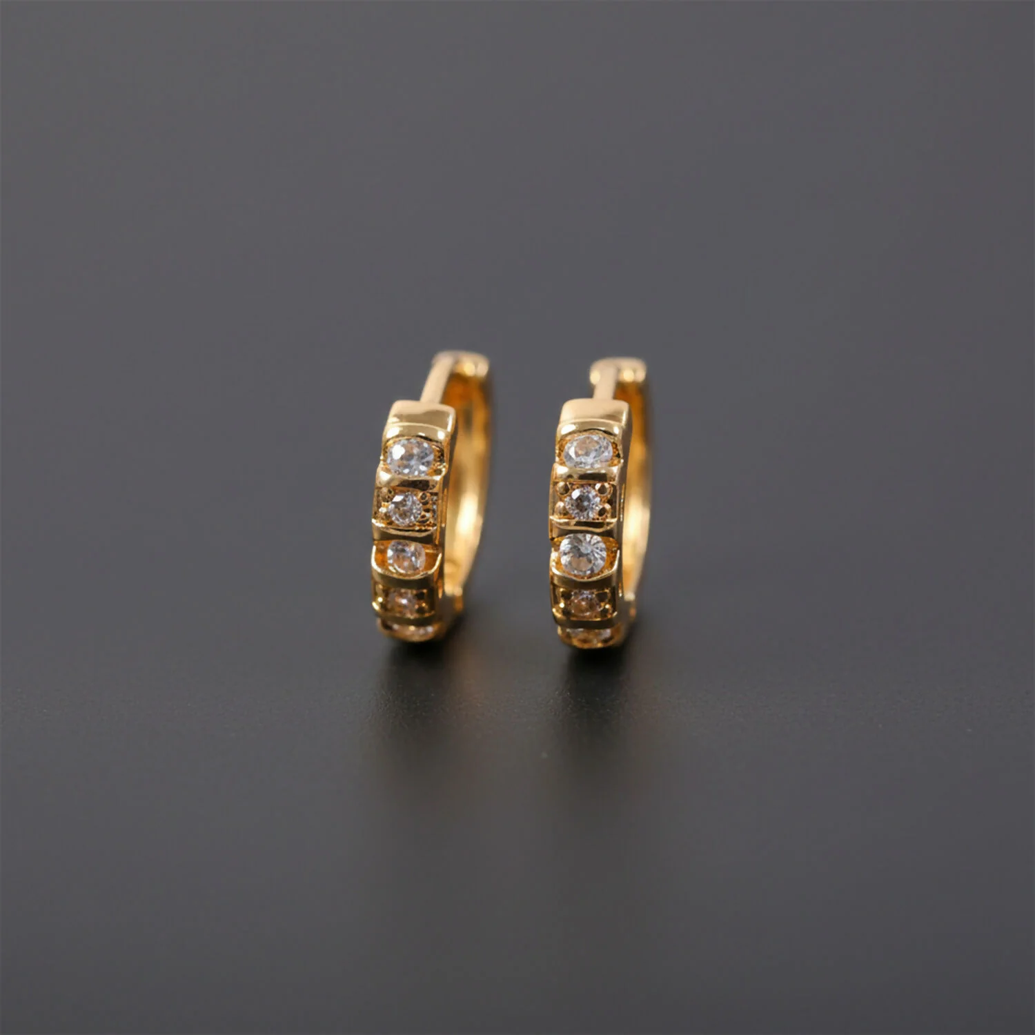 Gold Finish Stone Studded Small Hoop Earrings for Women & Girl - Stylish Daily Party Wear Jewellery - Image 3