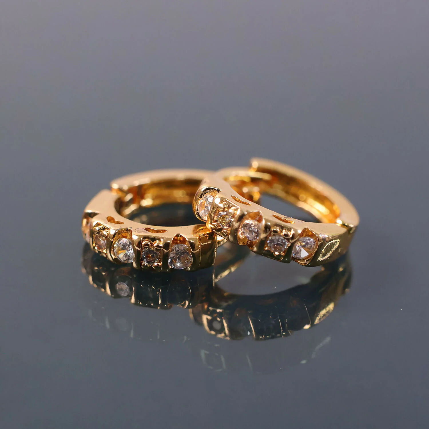Gold Finish Stone Studded Small Hoop Earrings for Women & Girl - Stylish Daily Party Wear Jewellery - Image 4