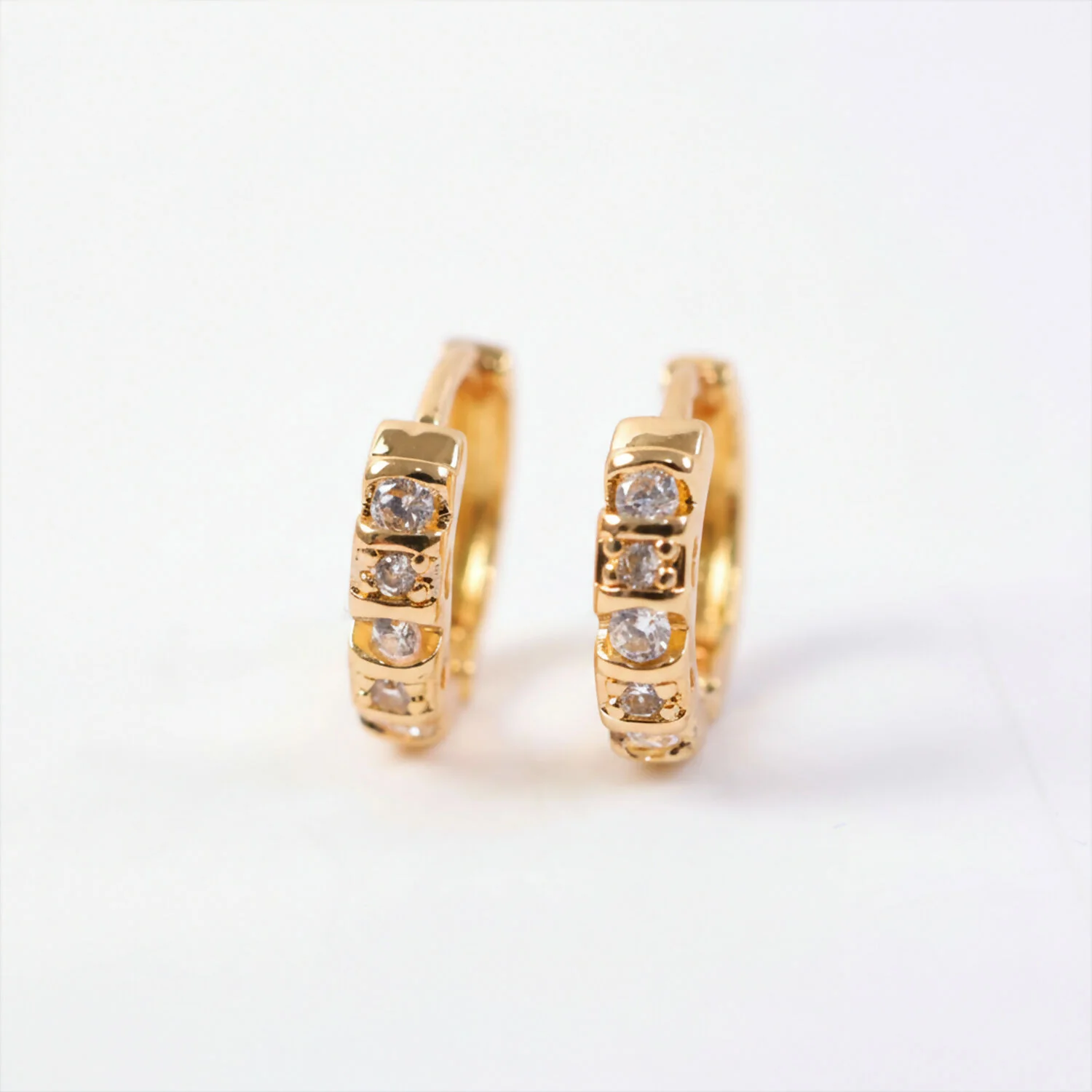 Gold Finish Stone Studded Small Hoop Earrings for Women & Girl - Stylish Daily Party Wear Jewellery - Image 5