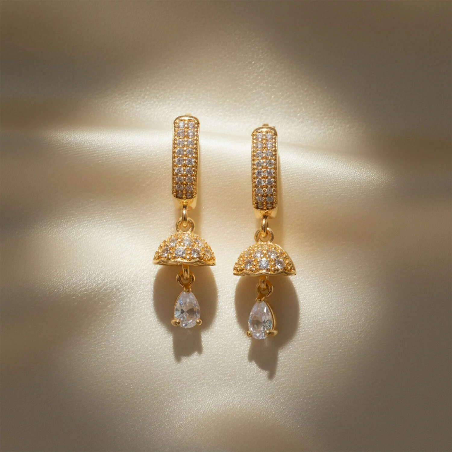 Gold Finish Hoop Earrings with Stone Studded Drop Design for Women & Girls - Image 3