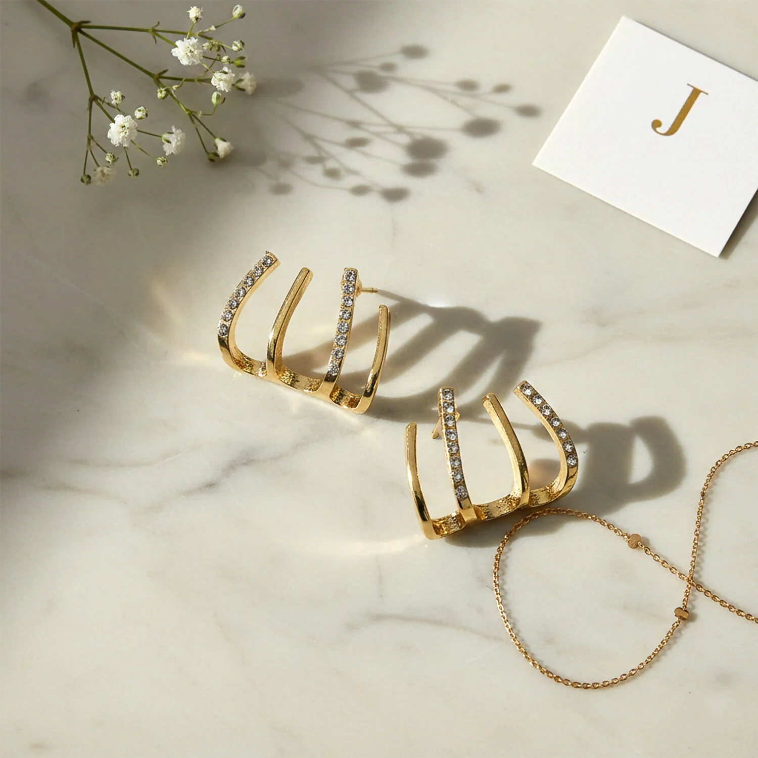 Gold Finish Multi Loop Stone Studded Designer Earrings for Women - Image 2