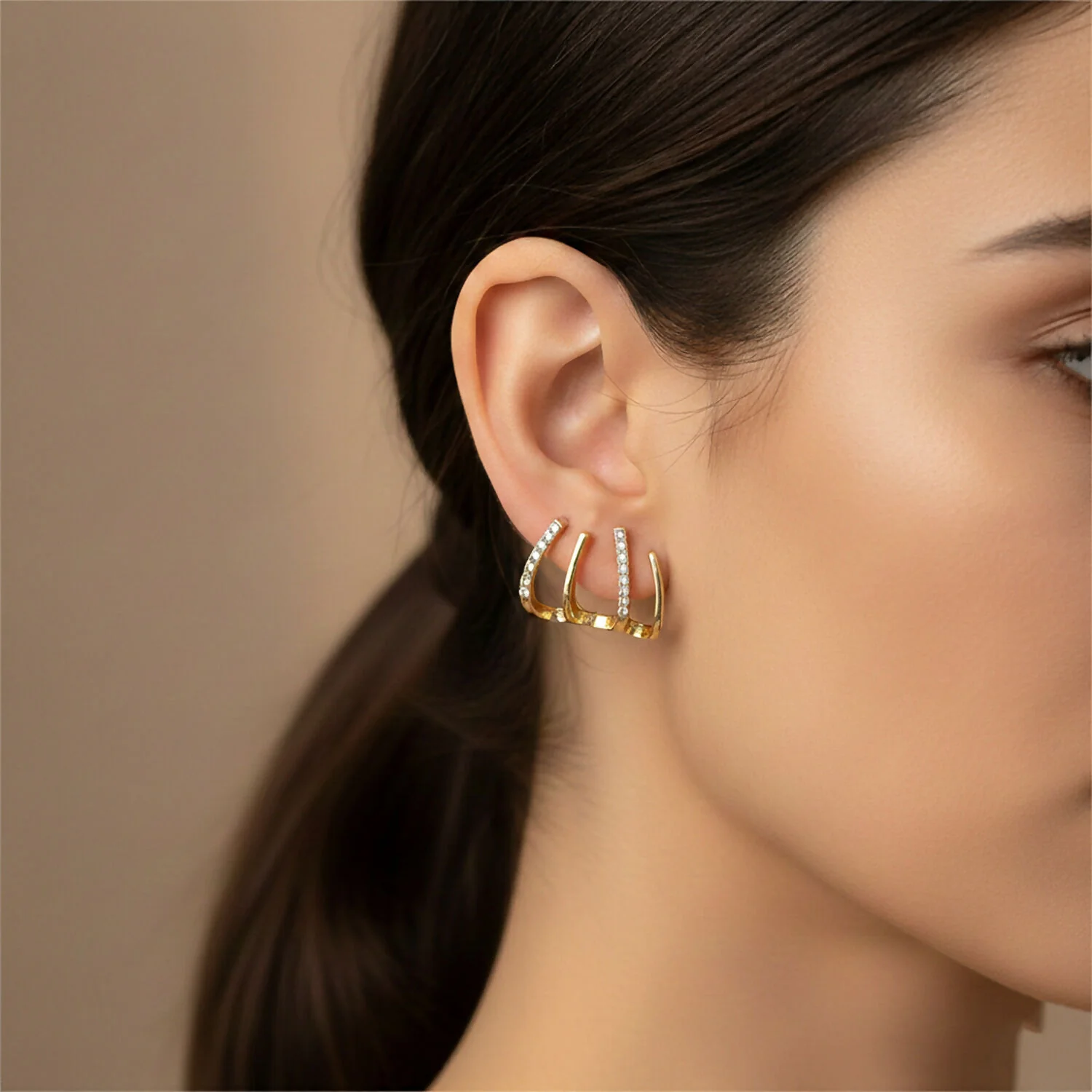 Gold Finish Multi Loop Stone Studded Designer Earrings for Women - Image 3