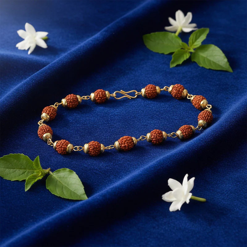 Gold Finish Rudraksha Bead Bracelet for Spiritual Daily Wear - Image 4