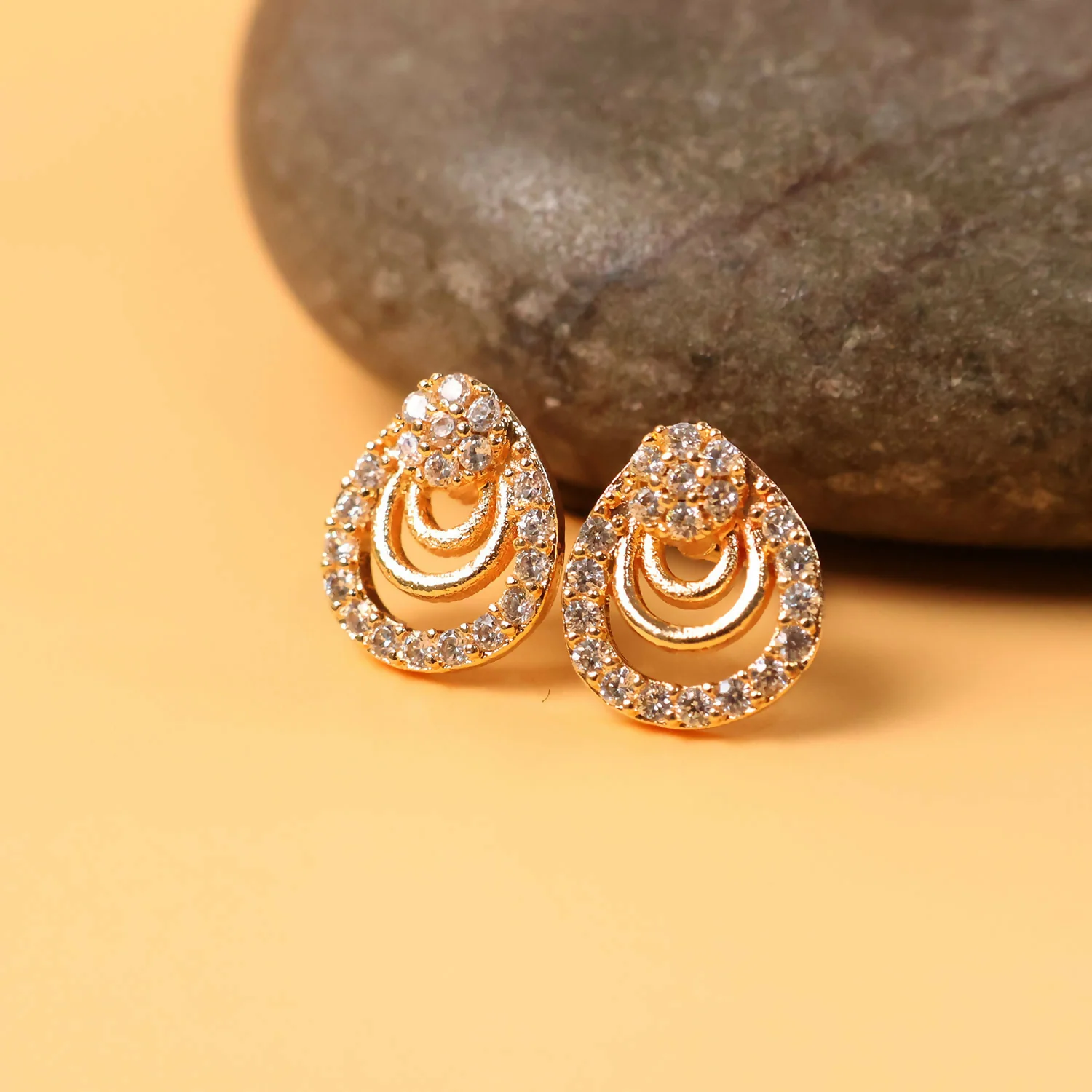 Gold Finish Teardrop Crystal Stud Earrings for Women – Elegant Party Wear Pair - Image 2