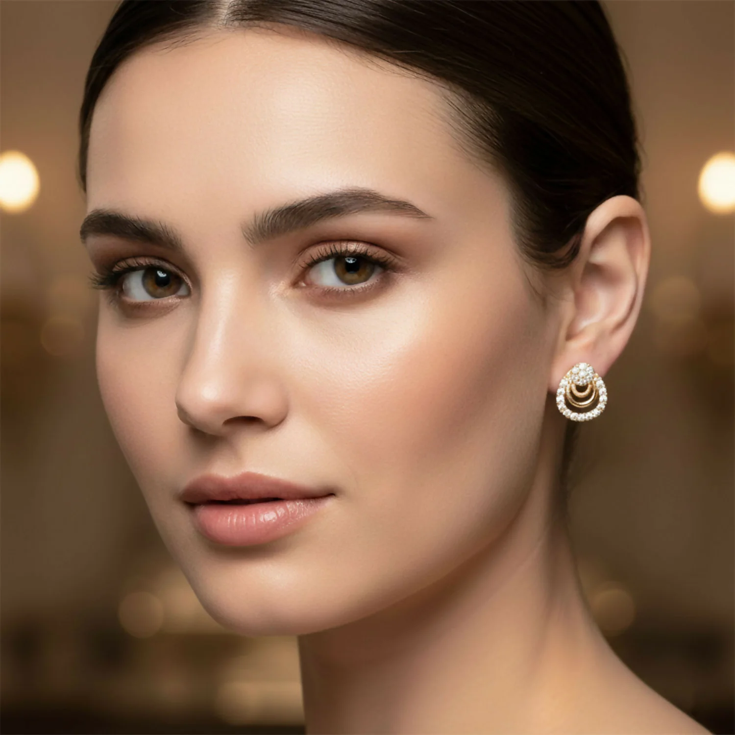 Gold Finish Teardrop Crystal Stud Earrings for Women – Elegant Party Wear Pair - Image 3