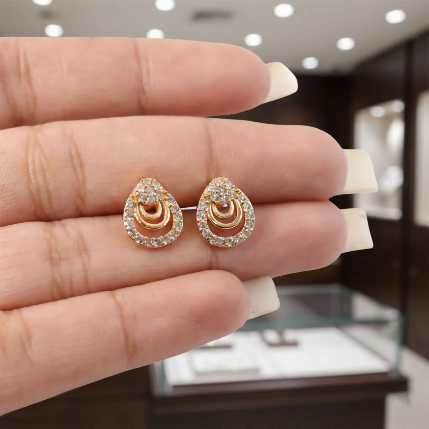 Gold Finish Teardrop Crystal Stud Earrings for Women – Elegant Party Wear Pair - Image 5