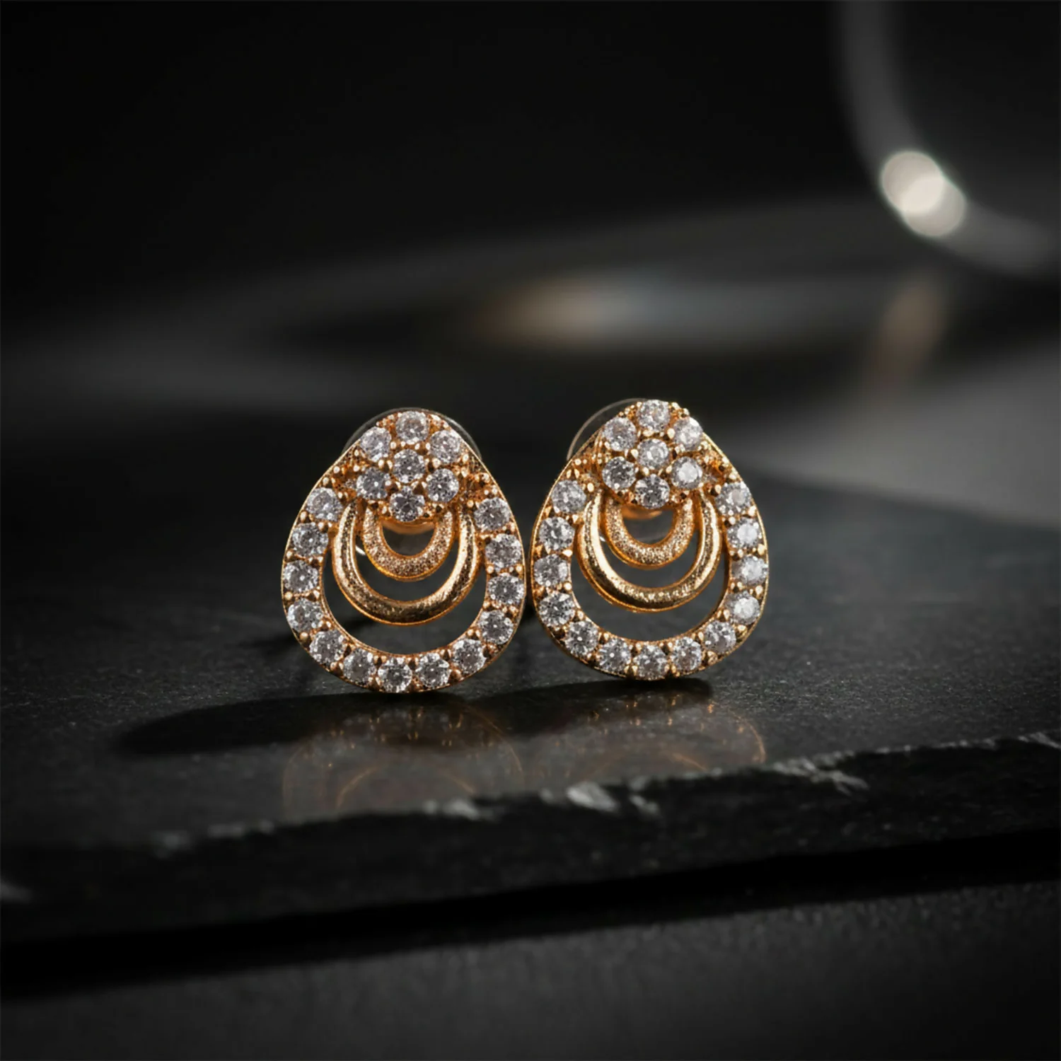 Gold Finish Teardrop Crystal Stud Earrings for Women – Elegant Party Wear Pair - Image 6