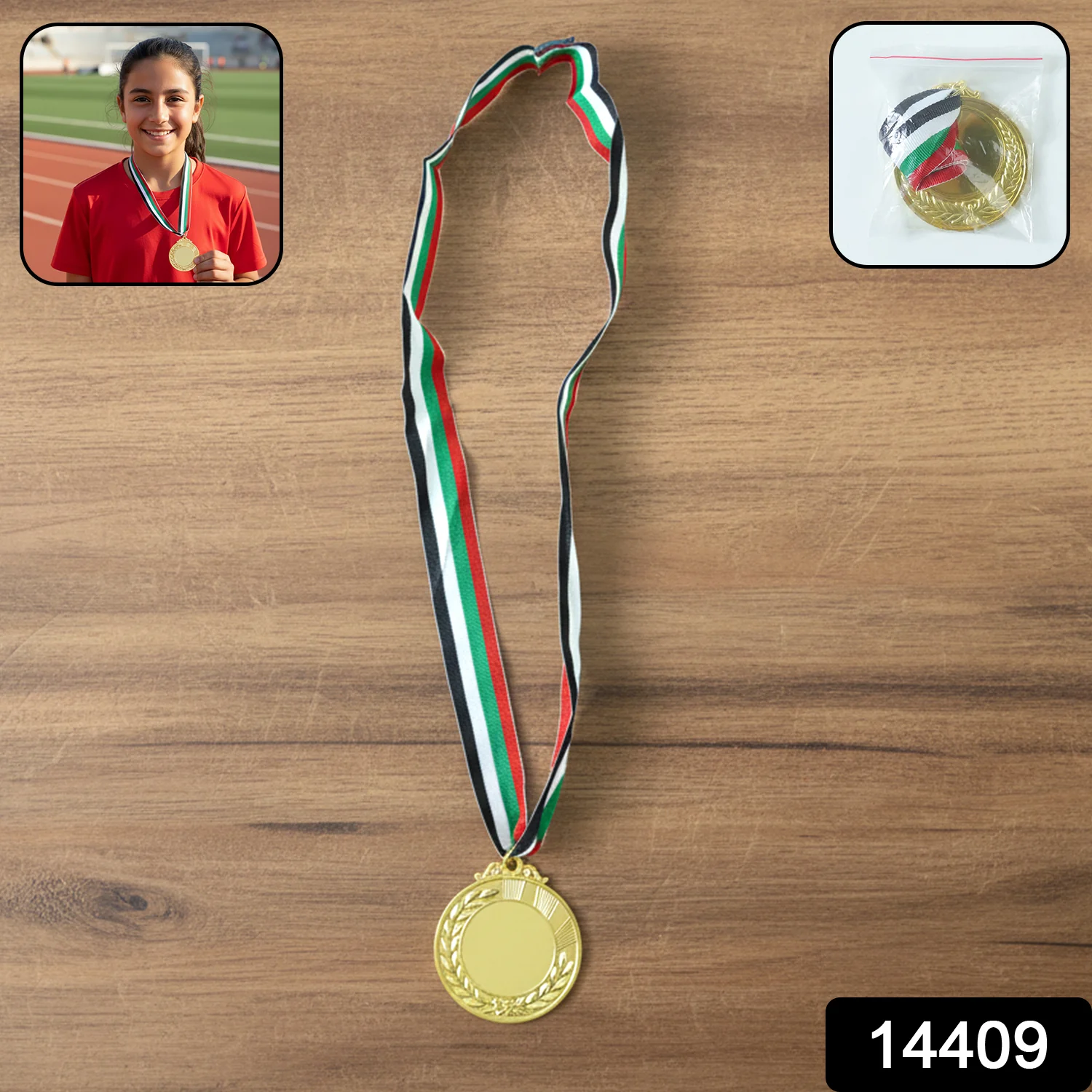 Gold Finish Winner Medal with Ribbon Strap Award Medal (1 Pc) - Image 2