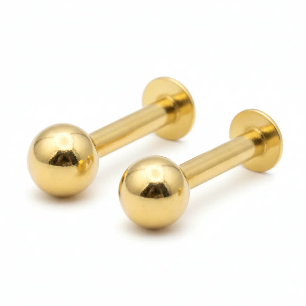 Gold Flat Back Stud Earrings Small Gold Ball Labret combo pack Of 2 - Image 3