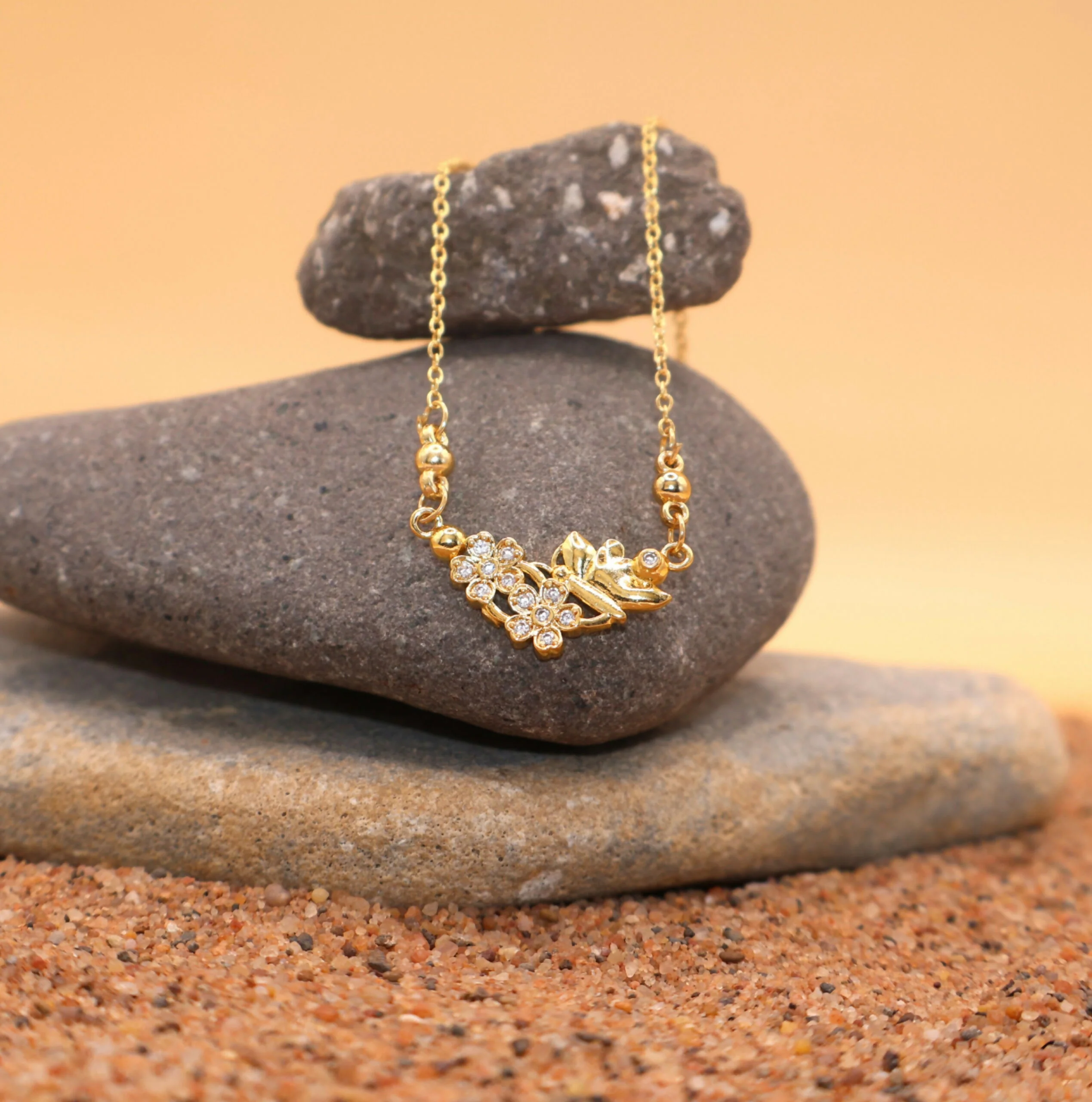 Gold Flower & Butterfly Necklace AD Floral Pendant For women and girls - Image 2