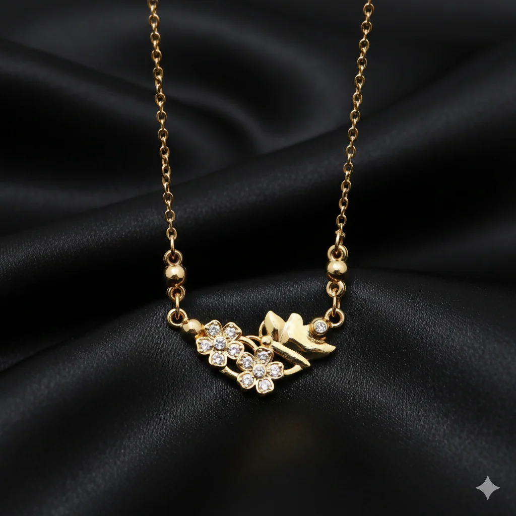 Gold Flower & Butterfly Necklace AD Floral Pendant For women and girls - Image 3