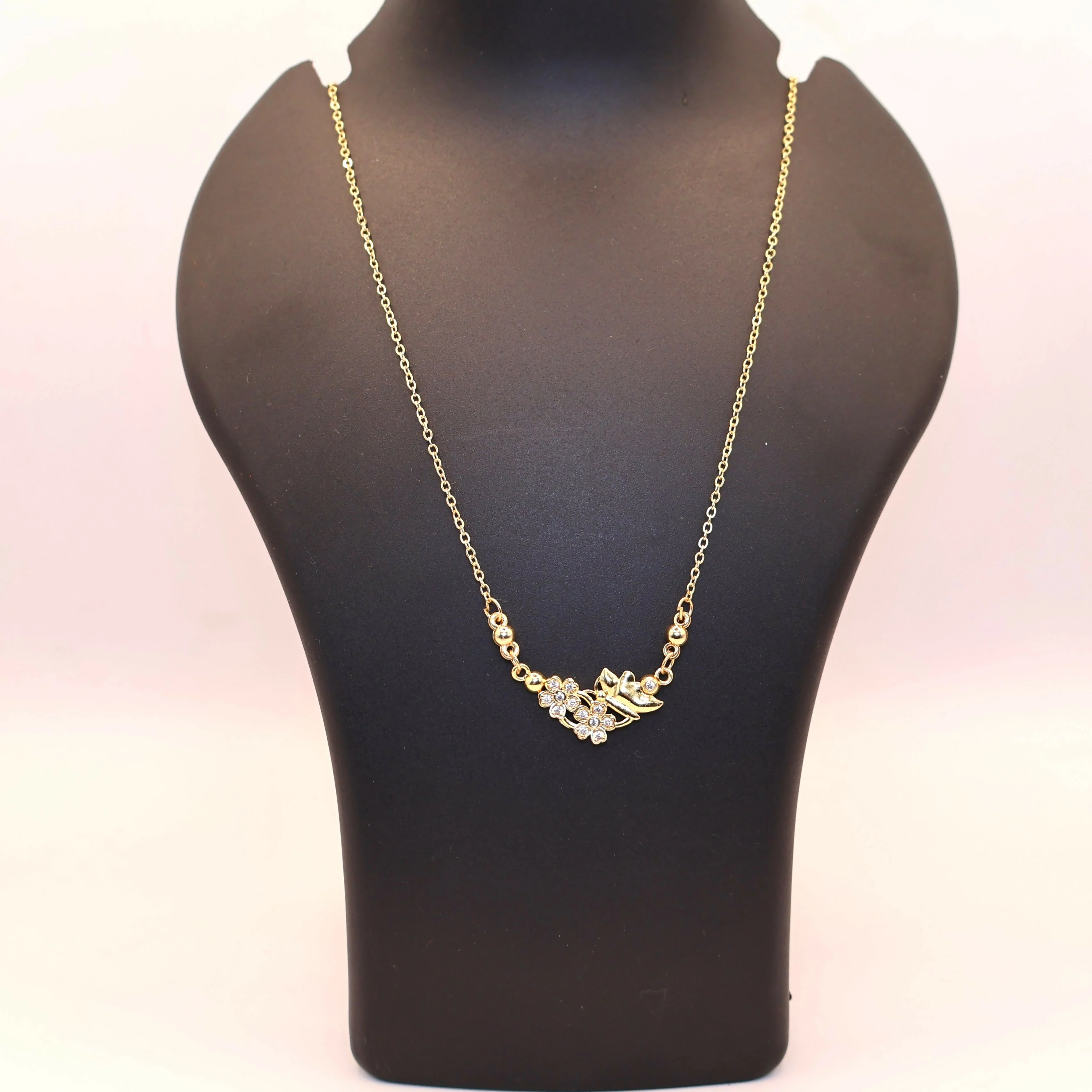 Gold Flower & Butterfly Necklace AD Floral Pendant For women and girls - Image 4