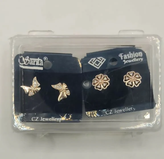 Gold Flower & Butterfly Stud Earrings Set with AD for women & girls Combo Pack of 2 - Image 5