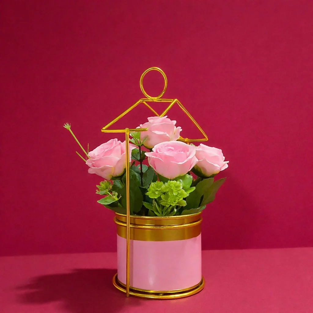 Gold Geometric Tabletop Planter with Decorative Pot - Image 6
