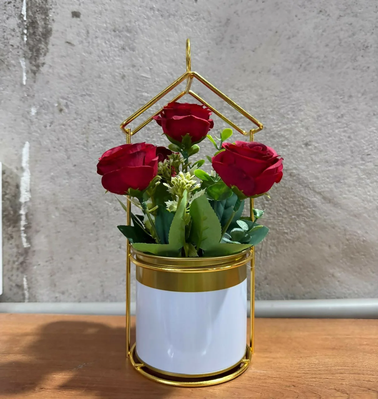 Gold Geometric Tabletop Planter with Decorative Pot - Image 7