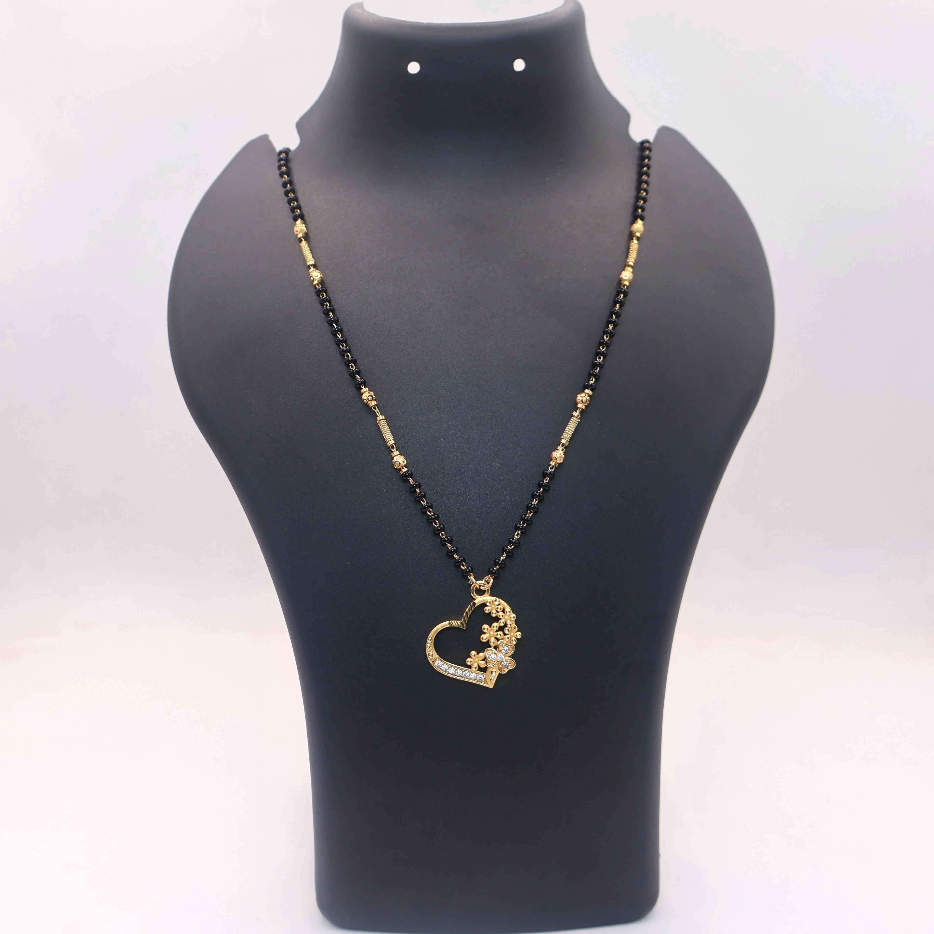 Gold Heart Floral Mangal sutra Necklace with AD Accents For women - Image 3