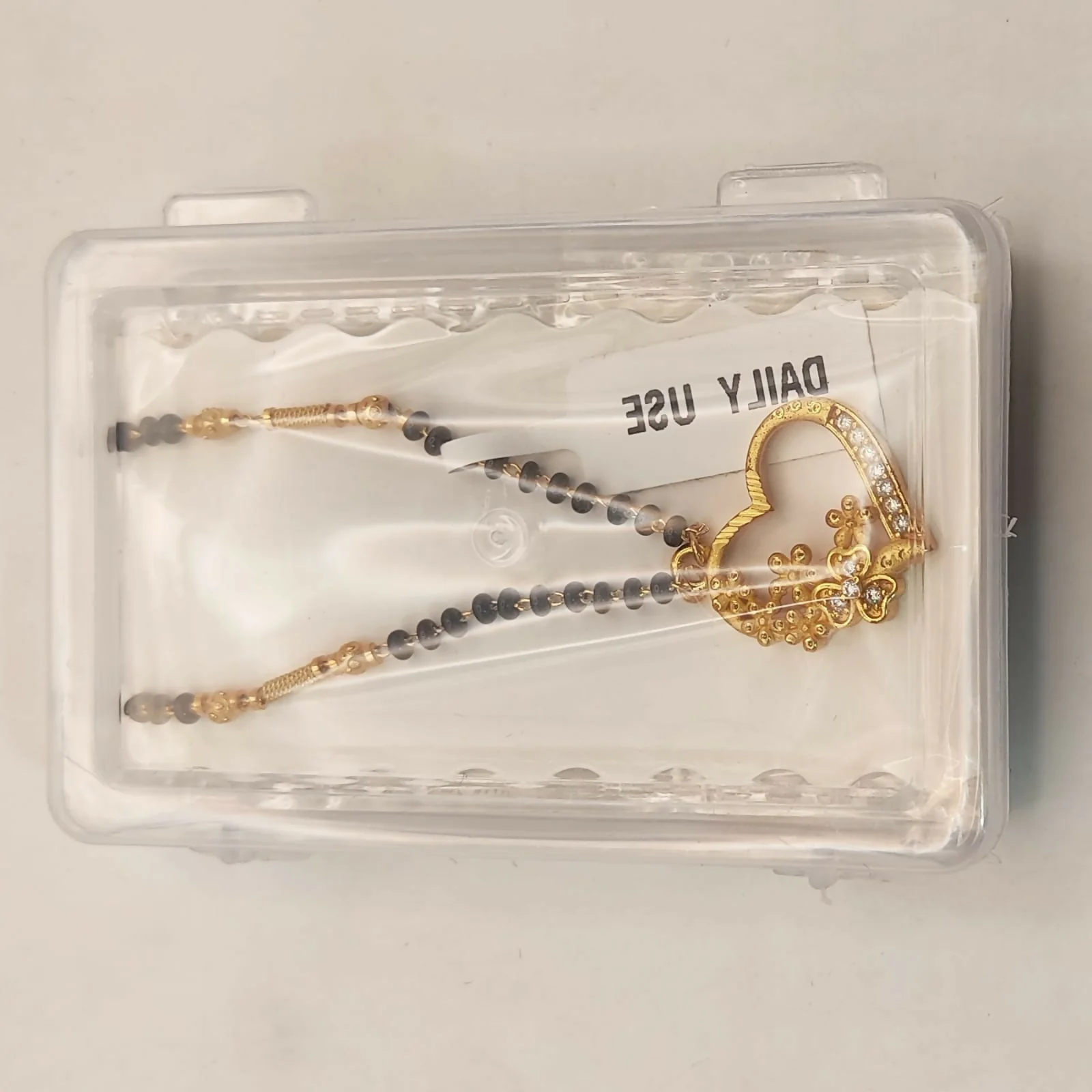 Gold Heart Floral Mangal sutra Necklace with AD Accents For women - Image 4