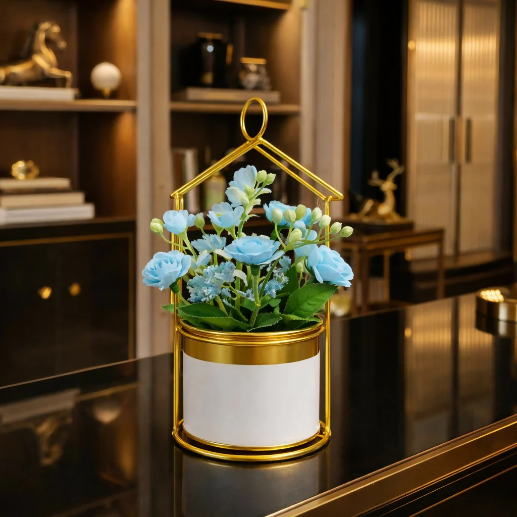 Gold House Frame Tabletop Planter with Decorative Pot(Color may vary) - Image 2