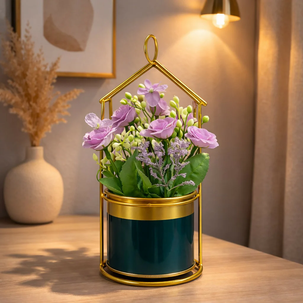 Gold House Frame Tabletop Planter with Decorative Pot(Color may vary) - Image 6