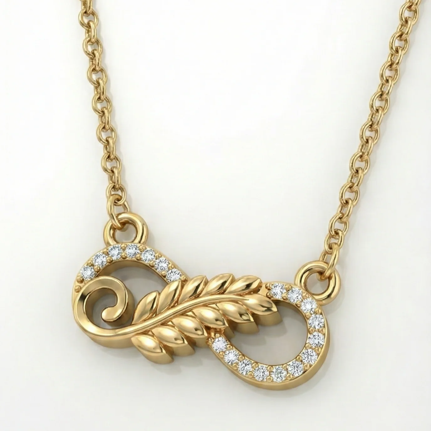 Gold Infinity Leaf Necklace with AD Accents Dainty Nature-Inspired Pendant for Women Daily Use - Image 3