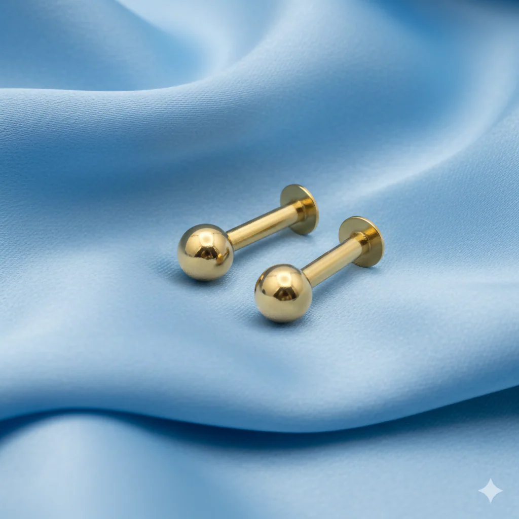 Gold pated Back Nosepin Laung Koka Nathni Internally Threaded Labret Combo Pack of 2 - Image 2