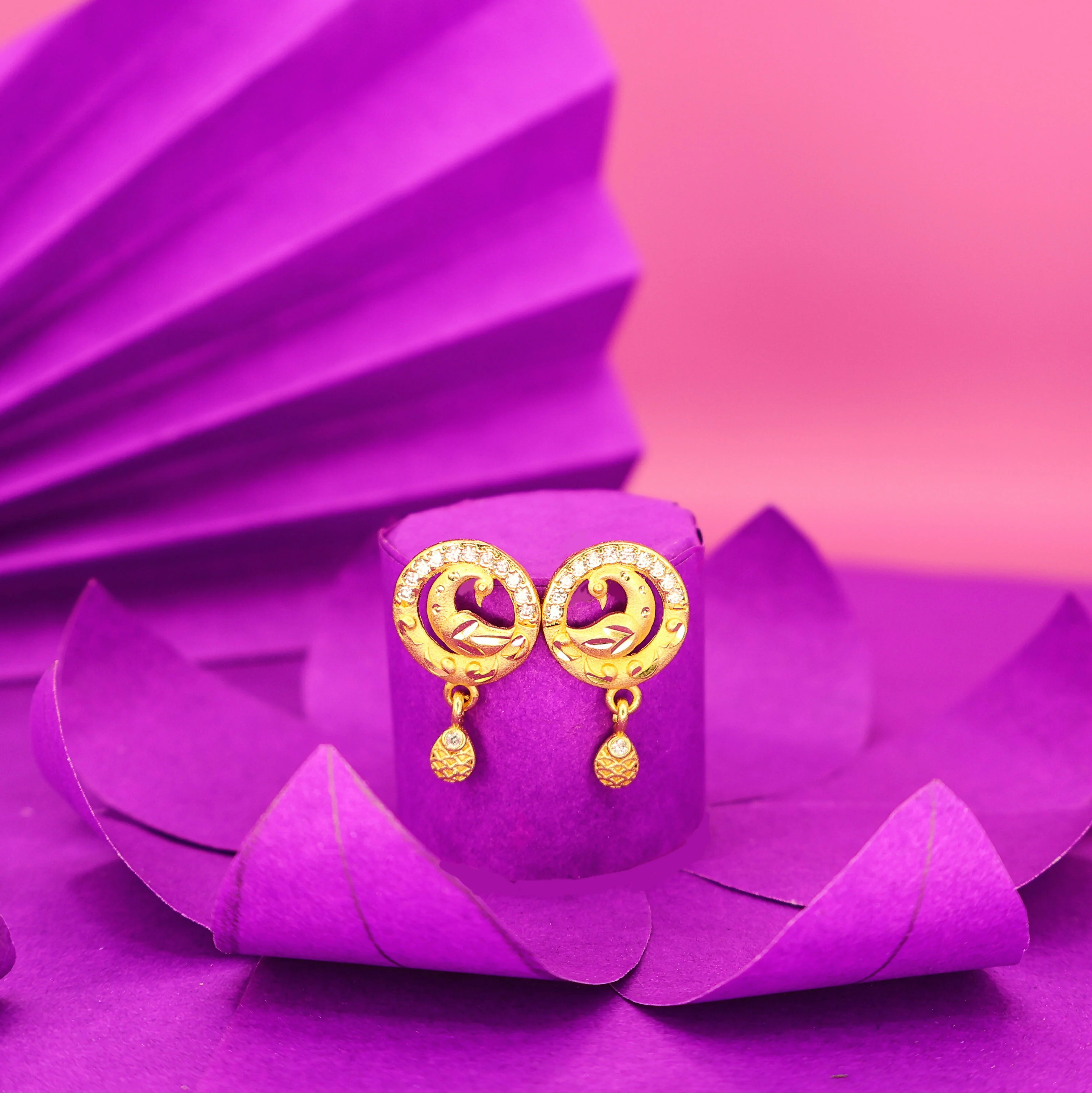 Gold Peacock Stud Earrings with AD for women and girls - Image 2
