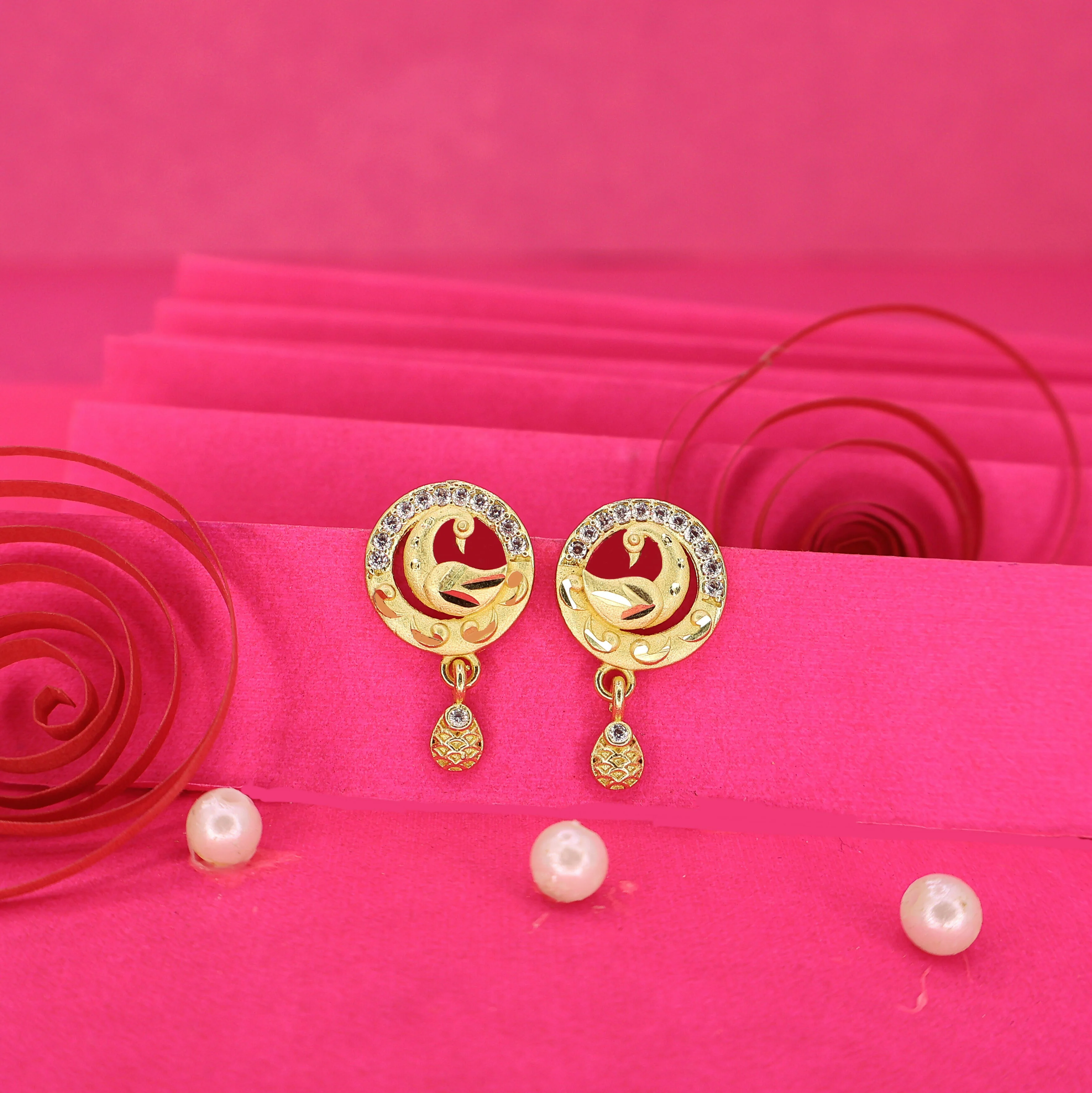Gold Peacock Stud Earrings with AD for women and girls - Image 3