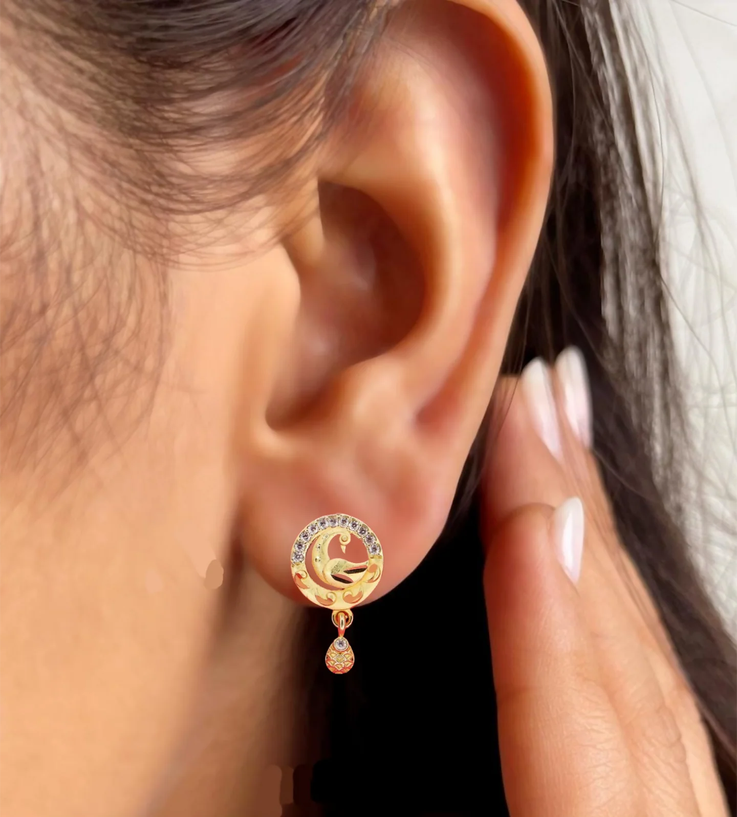 Gold Peacock Stud Earrings with AD for women and girls - Image 4