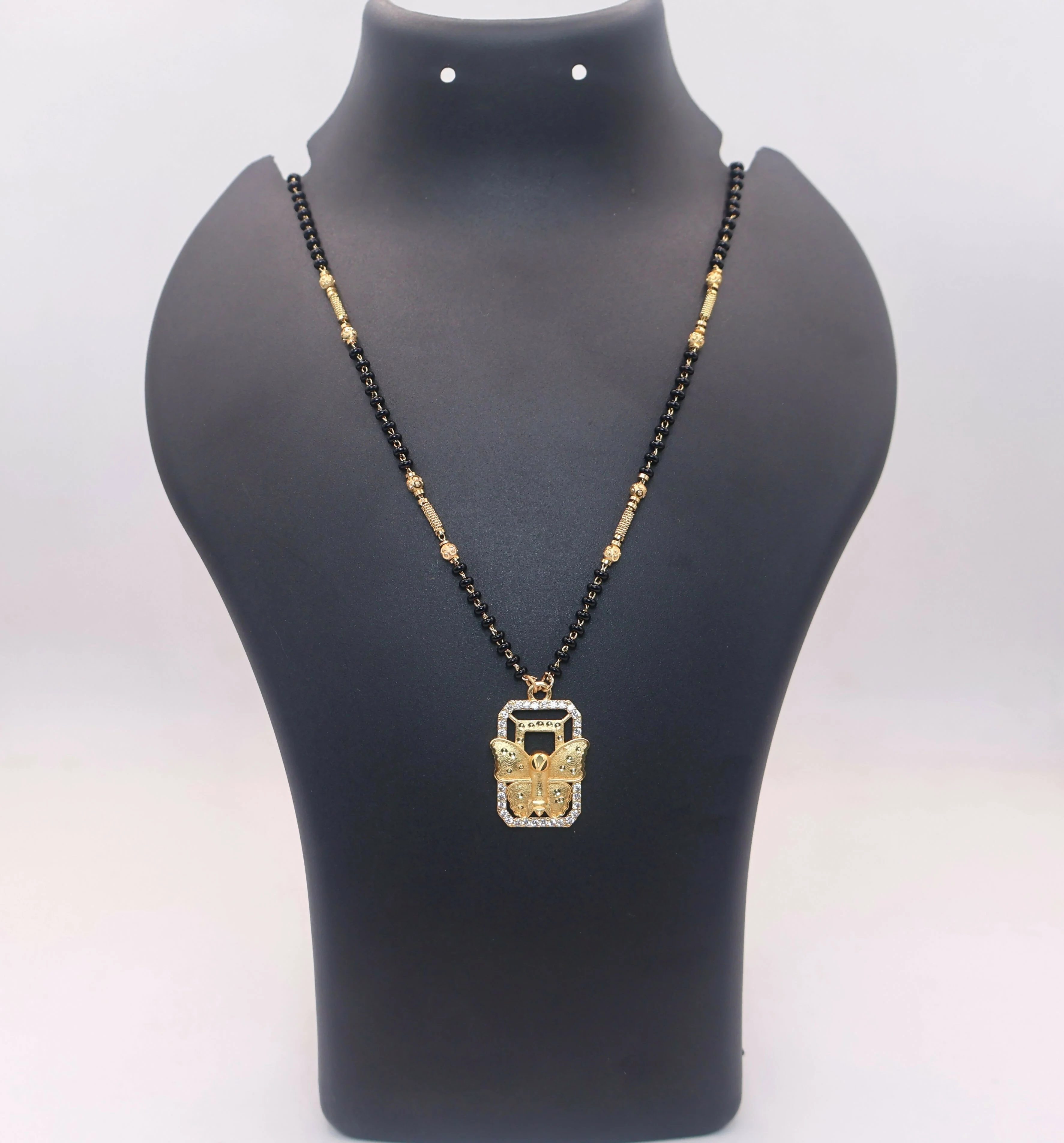 Gold pendant AD Heart Floral Mangal sutra Necklace with Accents For women - Image 3