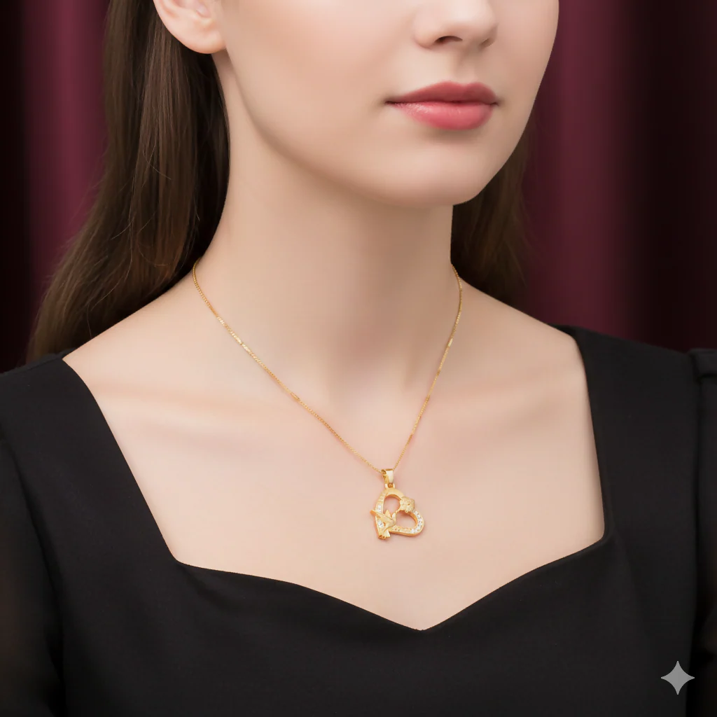 Gold pendant Heart Hummingbird Pendant Necklace - Image 2