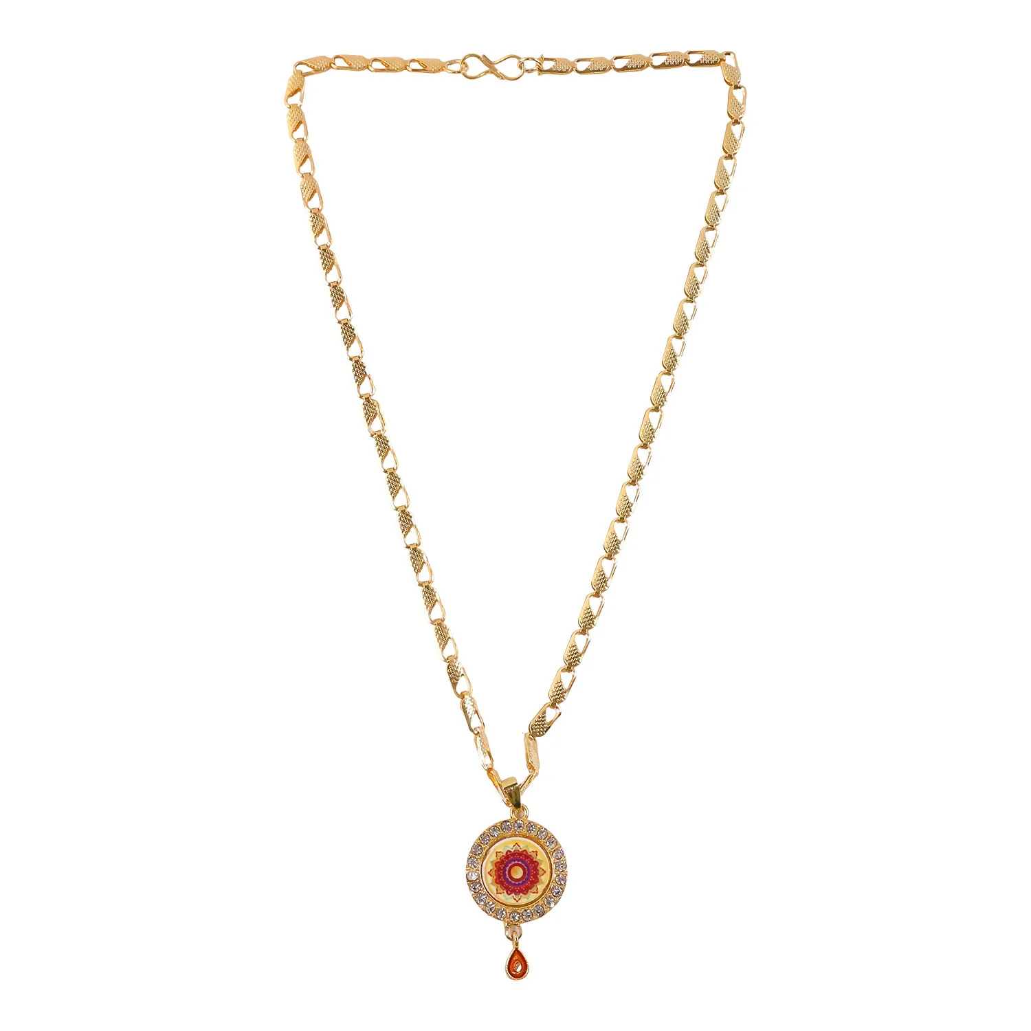 Gold Pendant Necklace with Mandala Design & Stone Detailing - Image 5