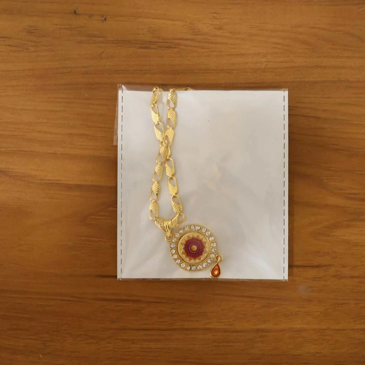 Gold Pendant Necklace with Mandala Design & Stone Detailing - Image 6