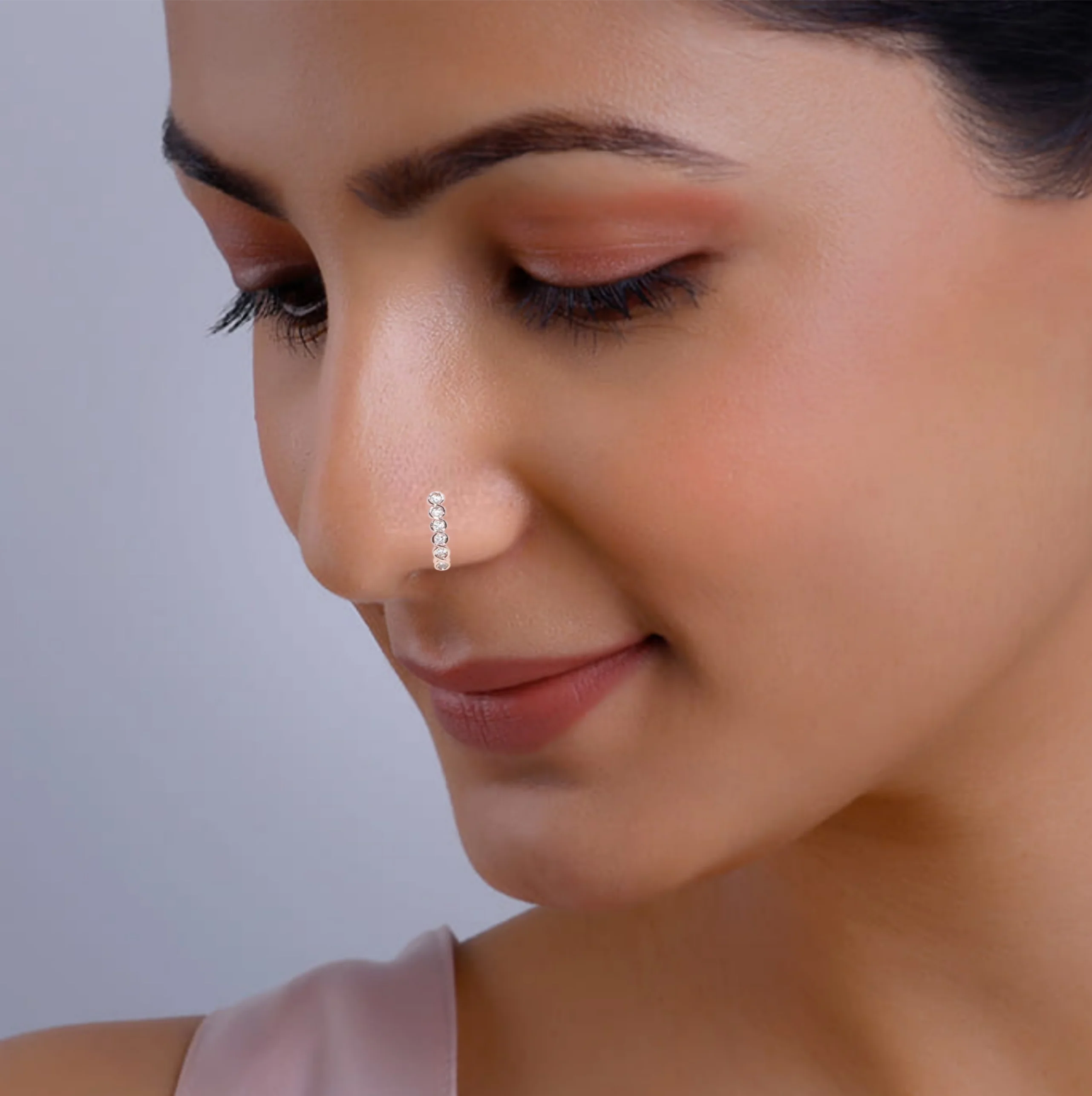 Gold Plated 6-Stone Line Clip-On Nose Pin | Non-Pierced AD Nath - Image 3