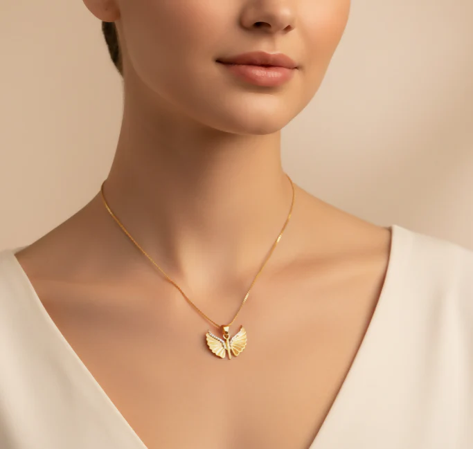 Gold Plated AD Butterfly Wing Pendant Necklace For women and girls - Image 2