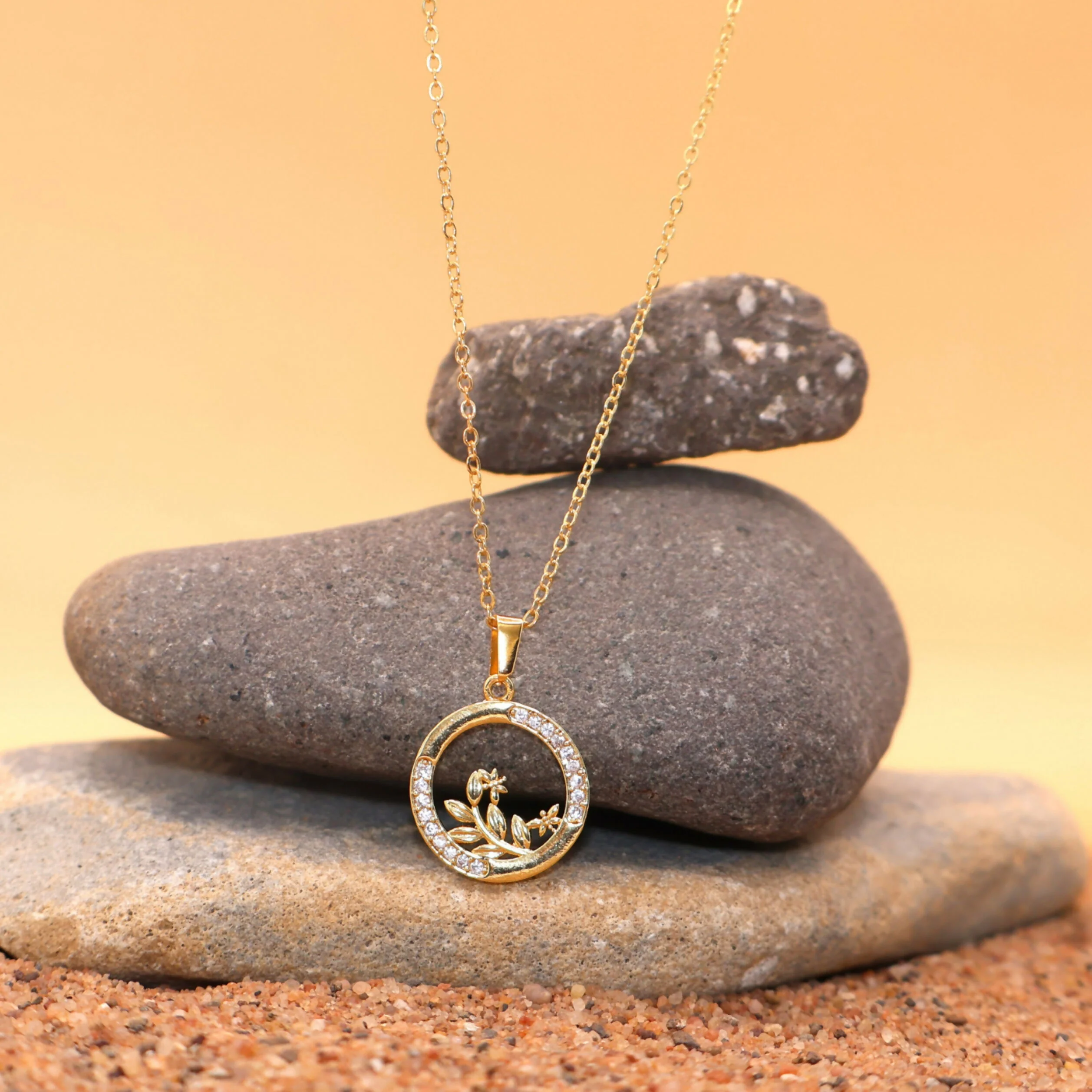 Gold Plated AD Circle Pendant Necklace For women and girls - Image 2